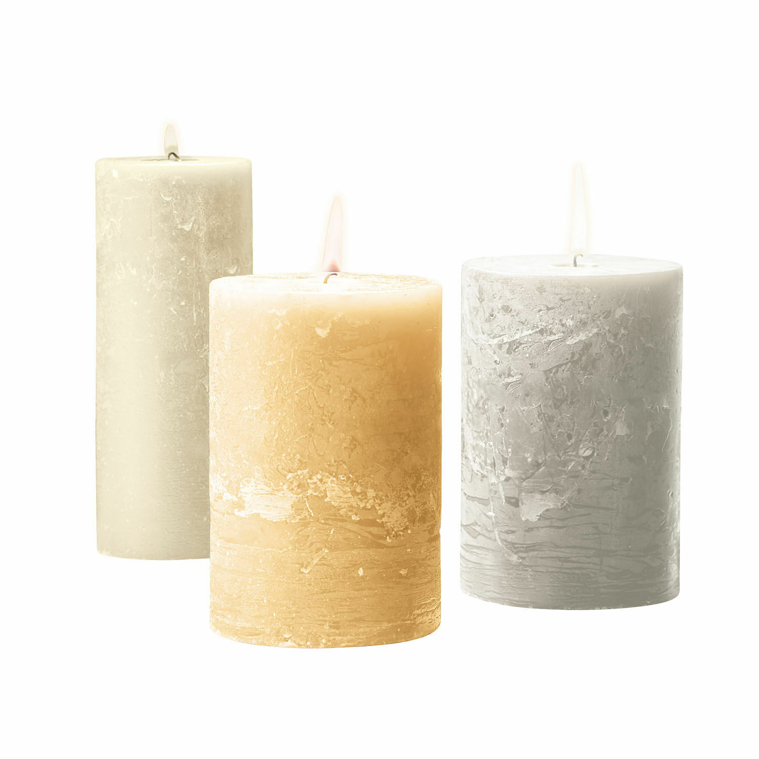crème Set van 3 crèmekleurige kaarsen van natuurlijke was met rustieke textuur voor interieurdecoratie