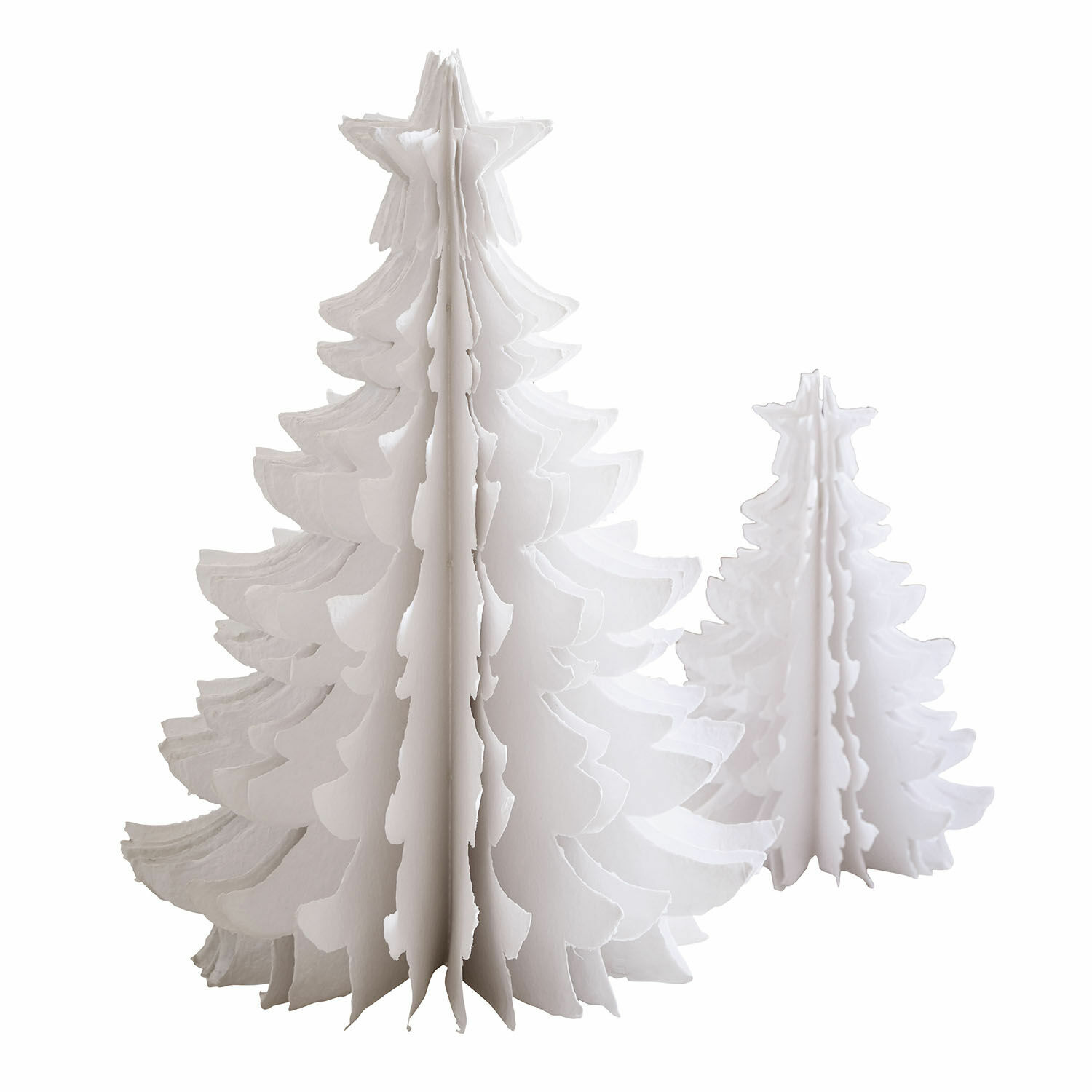 wit Set van 2 witte papieren decoratieve kerstbomen met ster, feestelijke kerstversiering