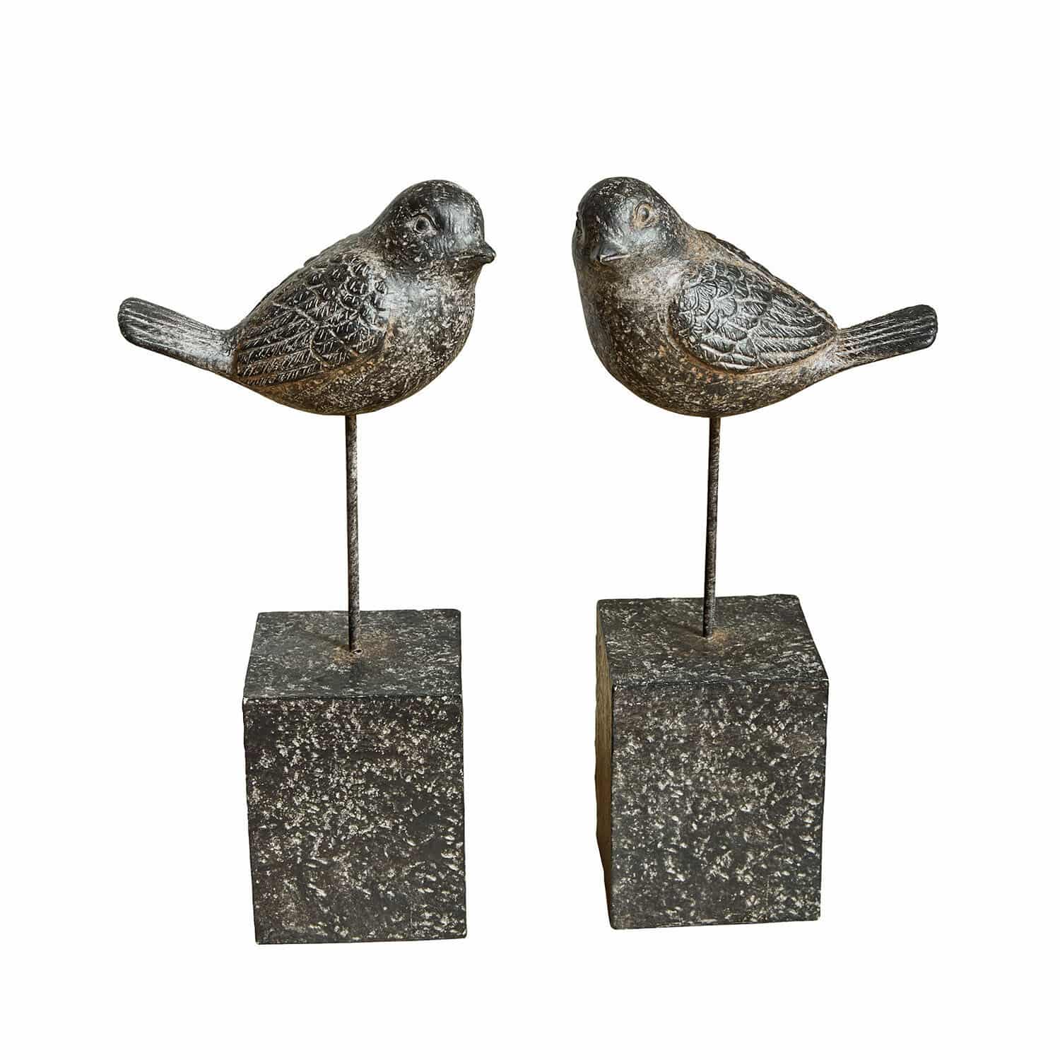 Decoratieve vogel set van 2 Juxivel Decoratieve metalen vogels op donkere stenen voetstukken voor stijlvolle interieurdecoratie
