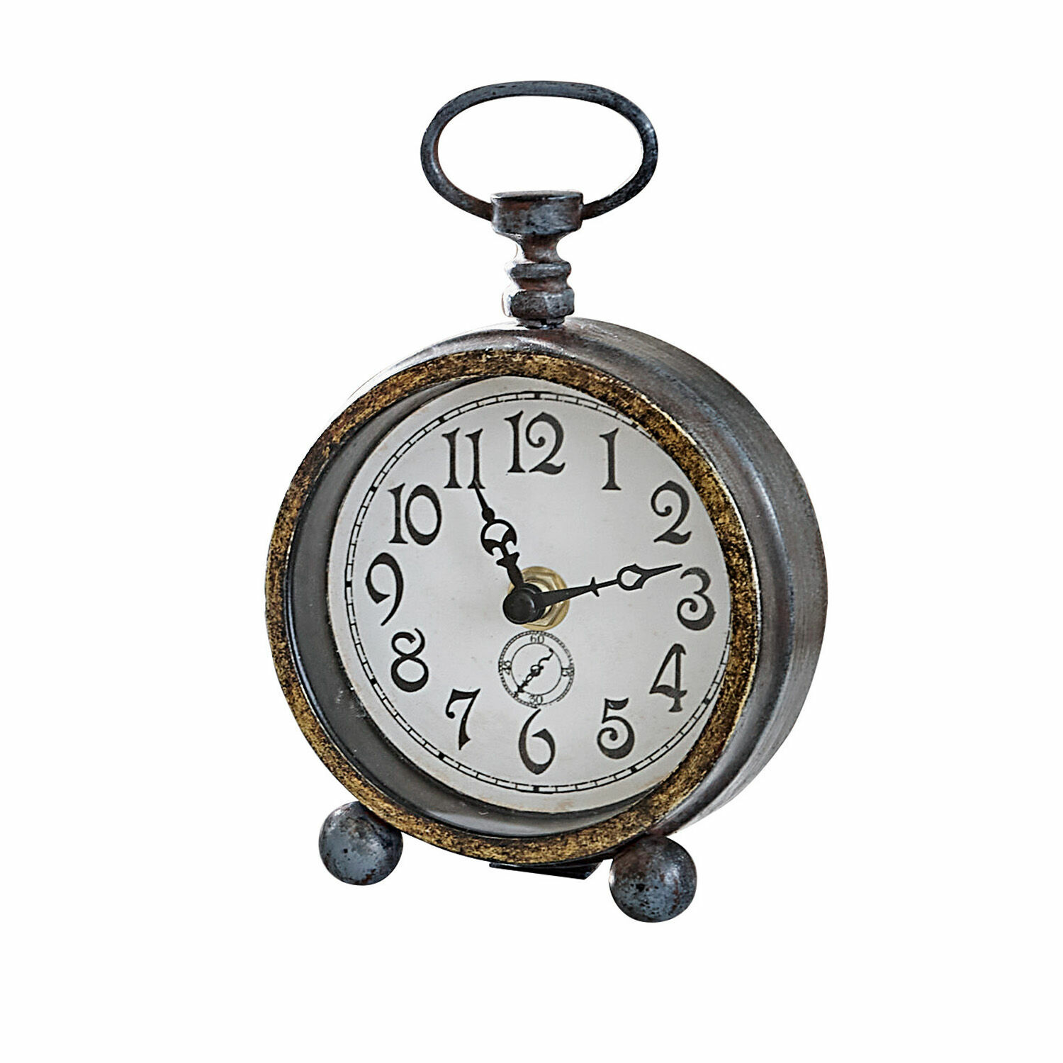 Klok Borvin Metalen retro tafelklok met witte wijzerplaat en zwarte cijfers, vintage decoratie