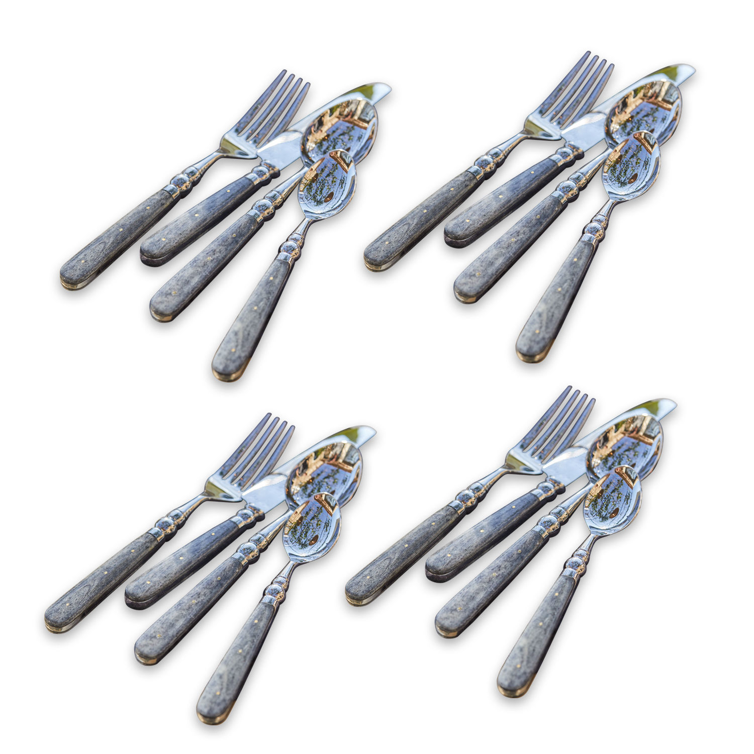 zilverkleurig/grijs Bestekset met grijze handvatten en zilveren bladen, elegante tafelaccessoires