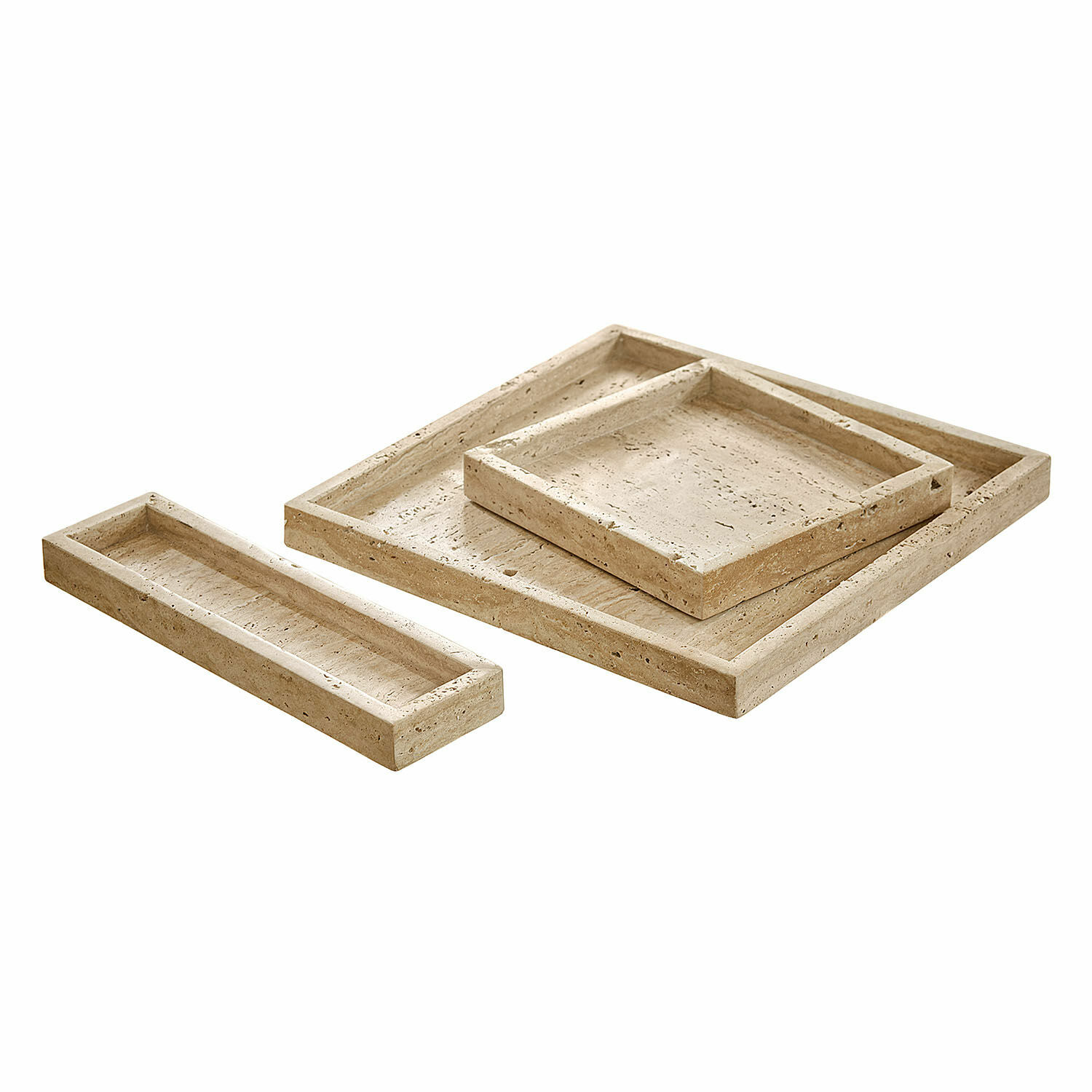 Dienblad set van 3 Tavone Set van drie beige travertijn dienbladen voor opbergen, natuurlijke steen decoratie voor thuis