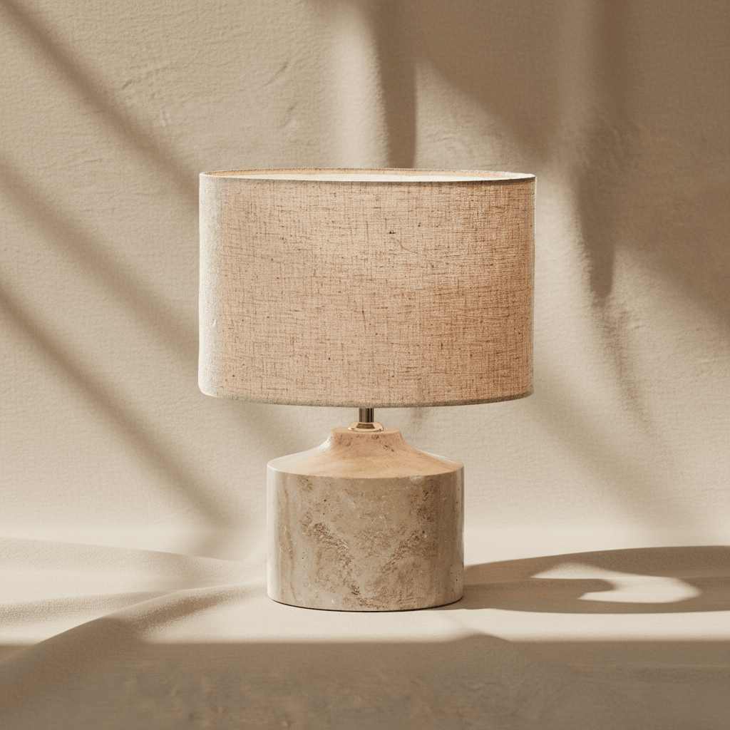 Tafellamp met beige kap en marmeren voet in natuurlijke kleur voor interieurdecoratie