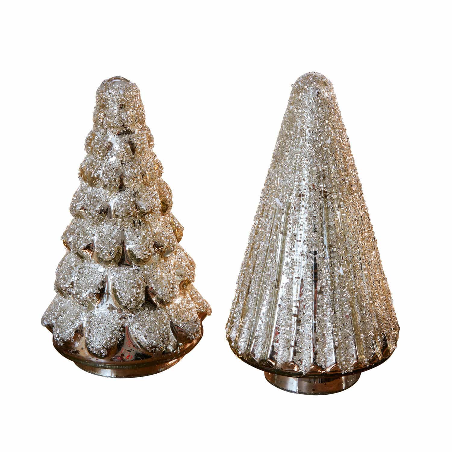 Decoratieve boom set van 2 Domélys Twee decoratieve zilverkleurige glazen kegels met gestructureerd oppervlak voor feestelijke interieurdecoratie