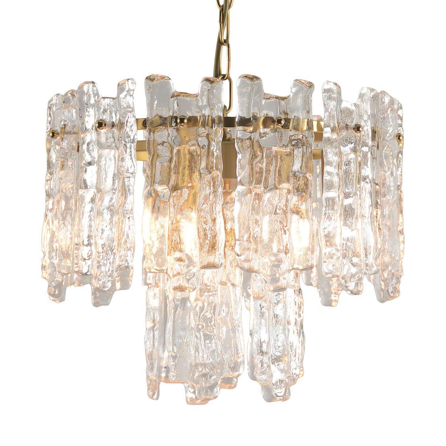 Hanglamp Lanziano Hanglamp van helder glas en goudkleurig metaal, decoratieve plafondlamp voor woonkamer