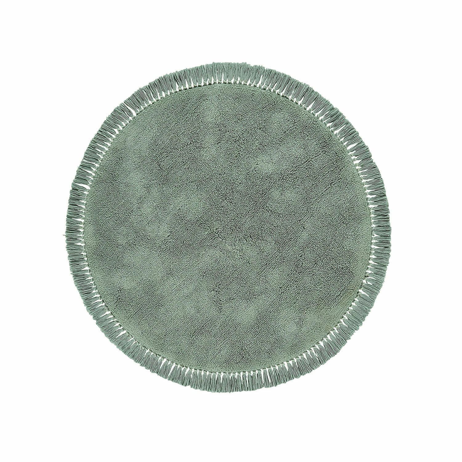 Vloerkleed Ivalex Ronde groene katoenen vloerkleed met franjes, zacht en decoratief voor binnen