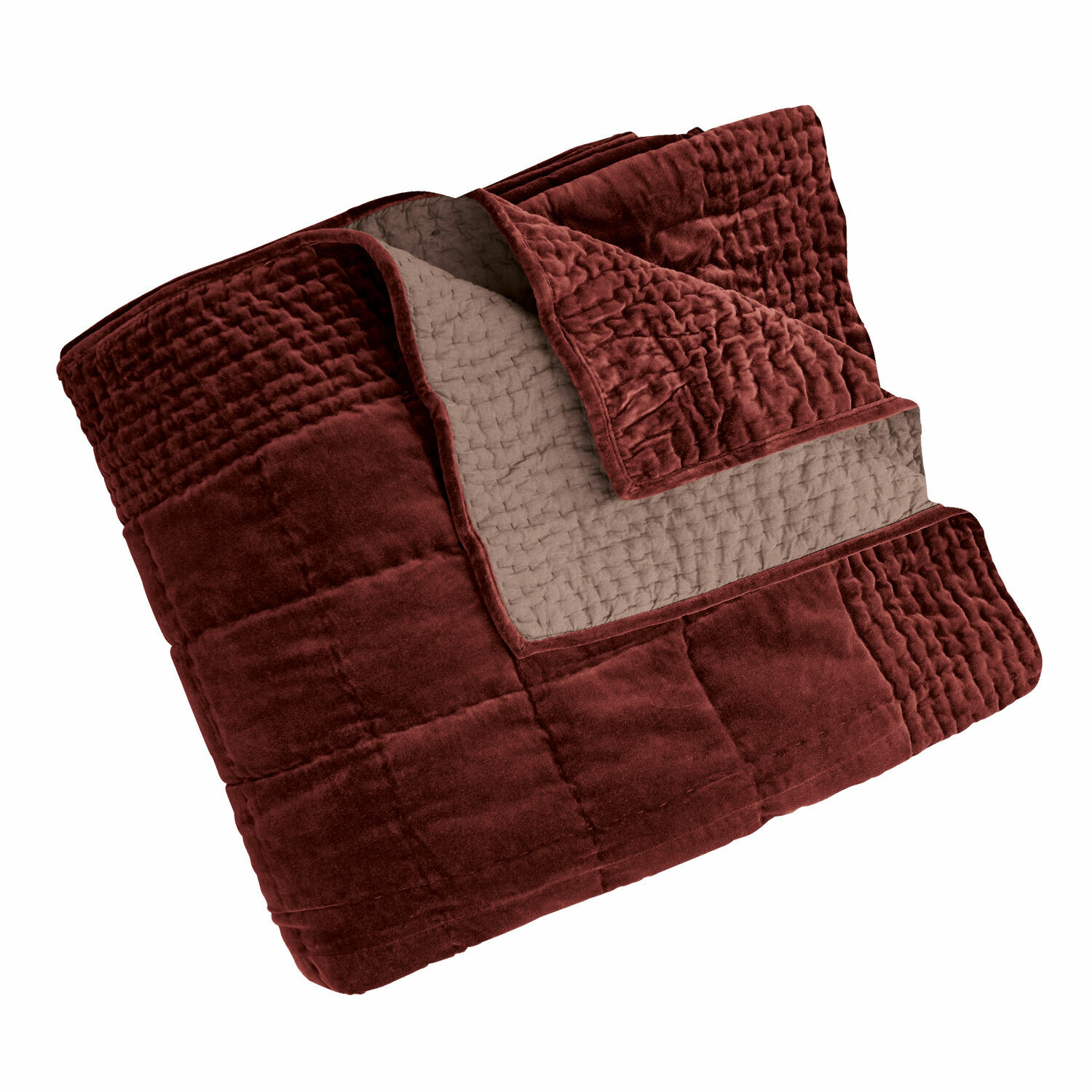Quilt Arasta Wendbare gewatteerde plaid in bordeauxrood en beige van zacht materiaal voor woonkamer