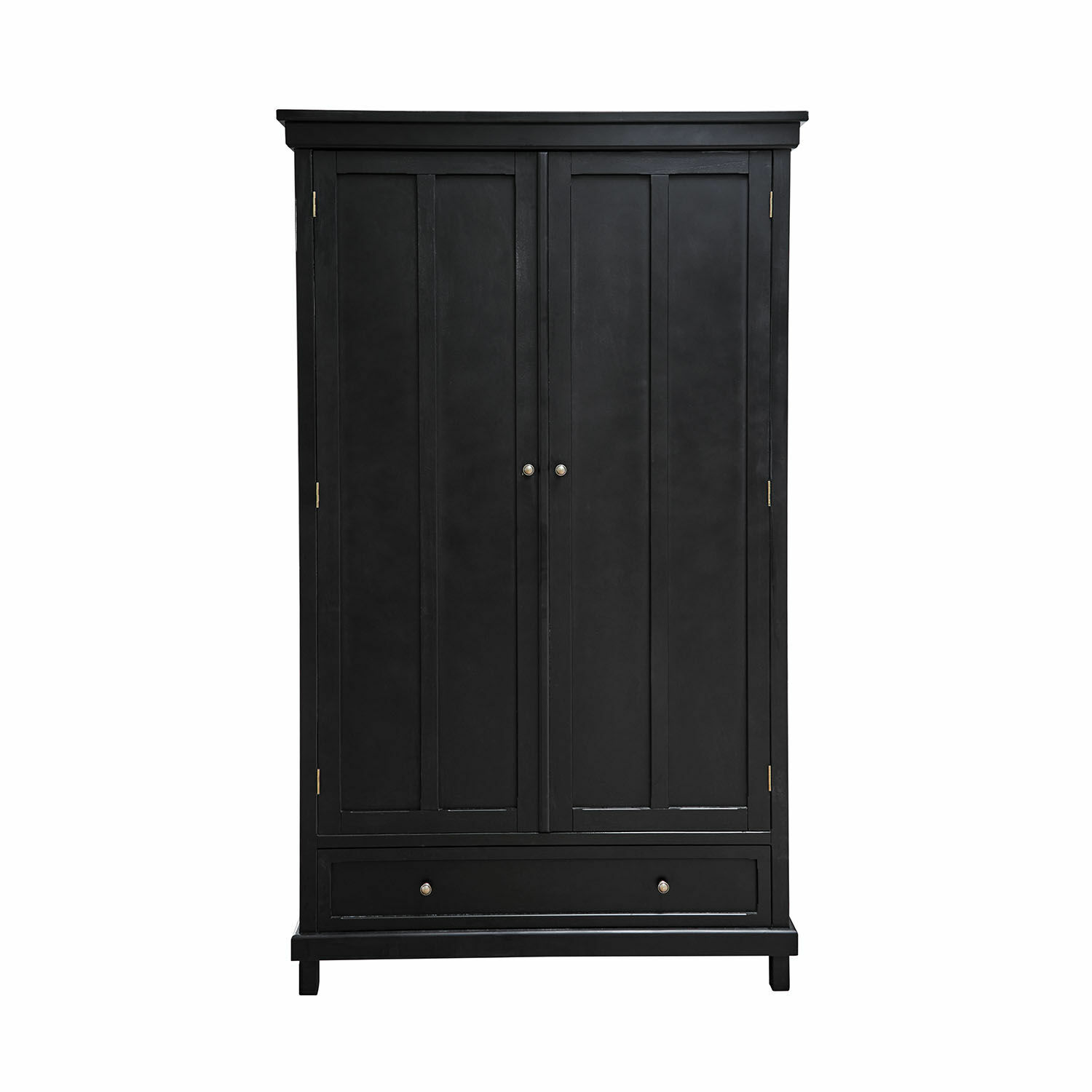 antiekzwart Zwarte houten Sirevol-kast met twee deuren en lade, vintage opbergmeubel