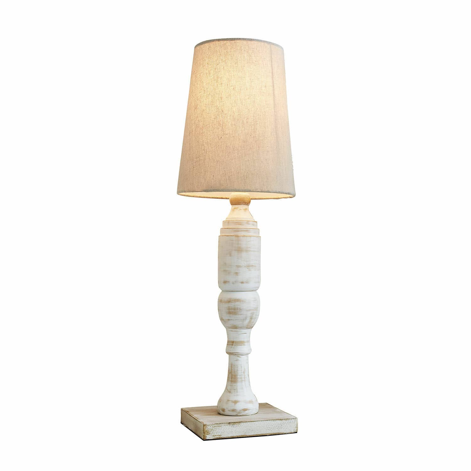 Tafellamp Yernisto Tafellamp van wit hout met beige kap, decoratieve verlichting voor woonkamer