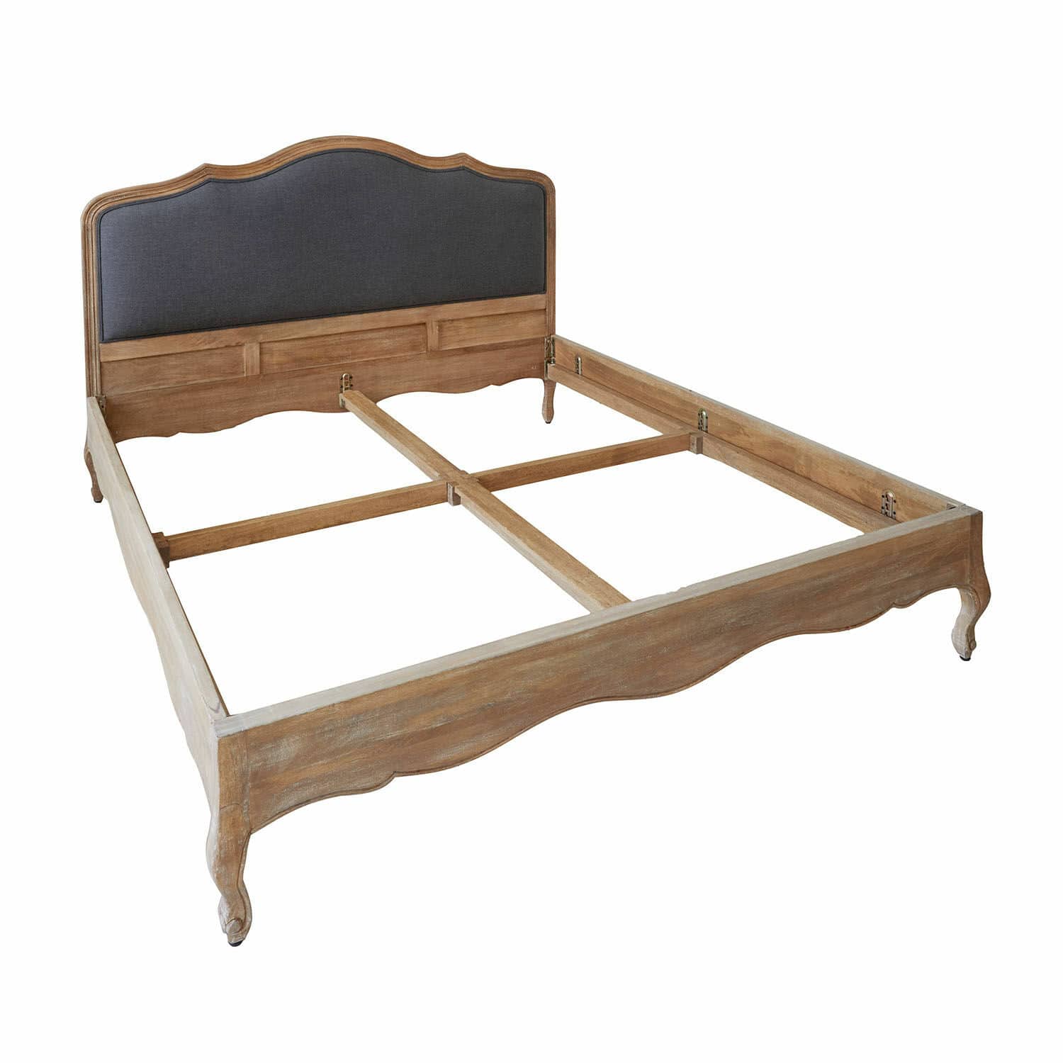 Bed Serravalle Houten bed met grijs gestoffeerd hoofdeinde en rustieke afwerking voor slaapkamer