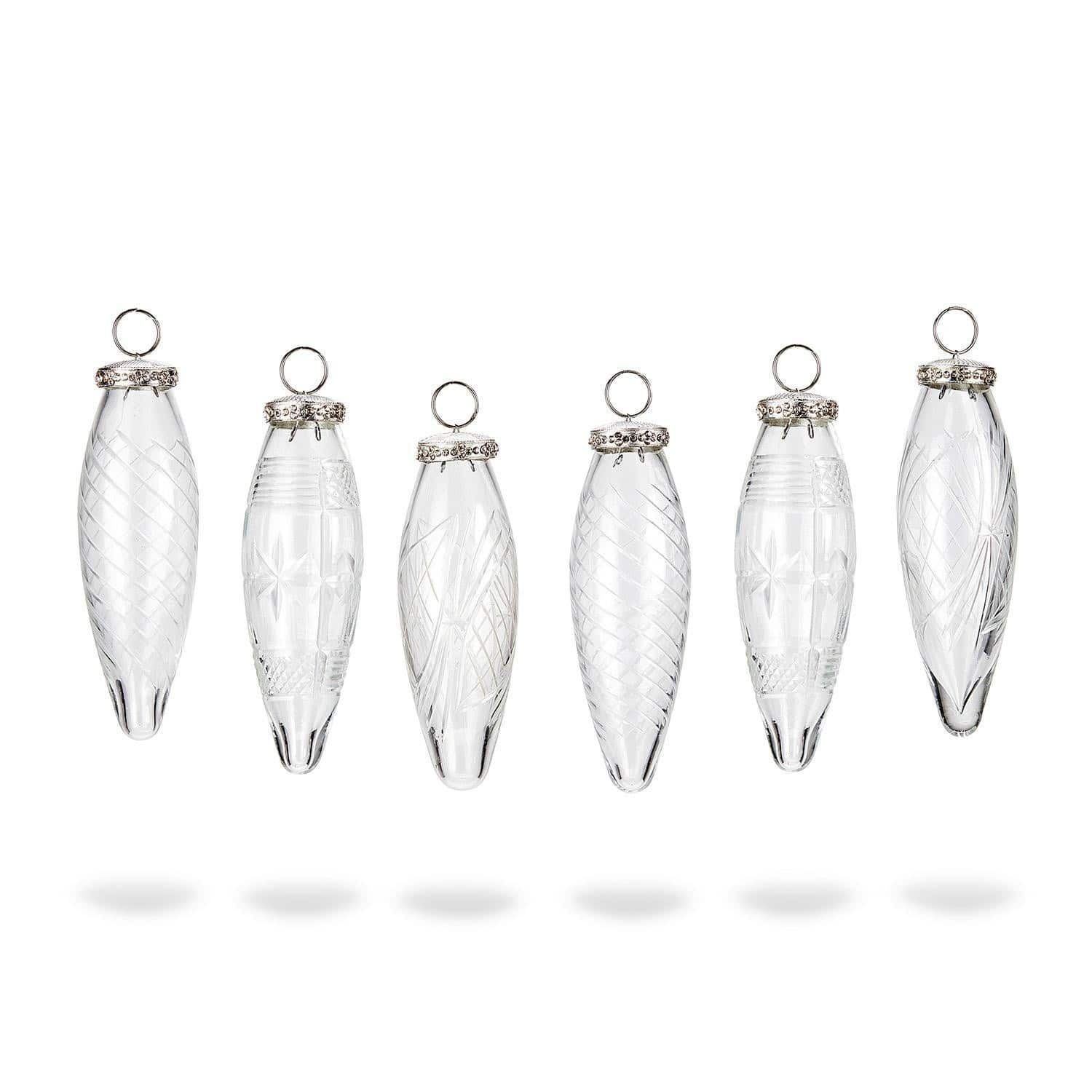 Kerstversiering set van 6 Loulay Set van zes transparante glazen kerstversieringen met metalen ringen en gegraveerde patronen