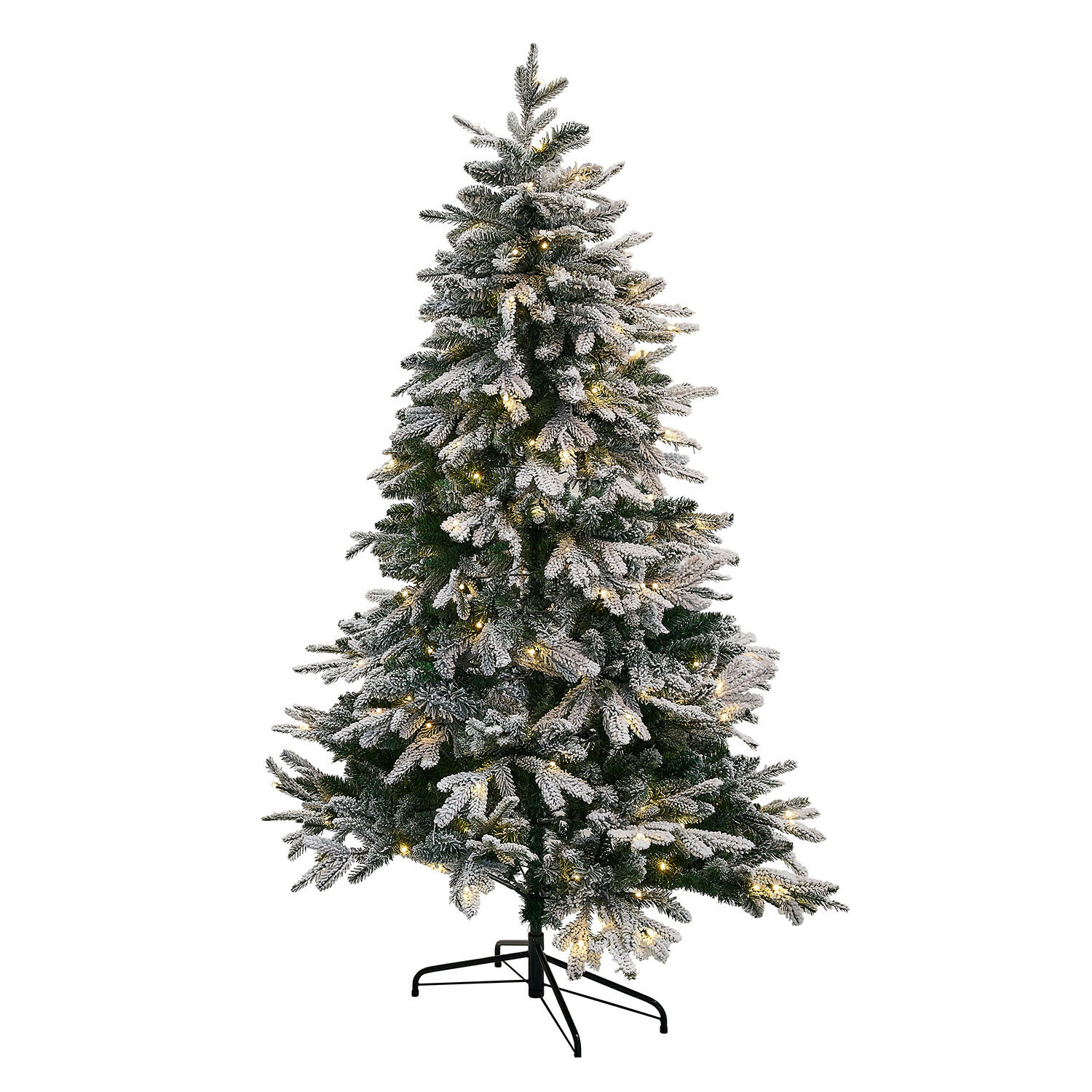 Kerstboom Norila Kunstkerstboom met besneeuwde takken en warme LED-verlichting op metalen standaard