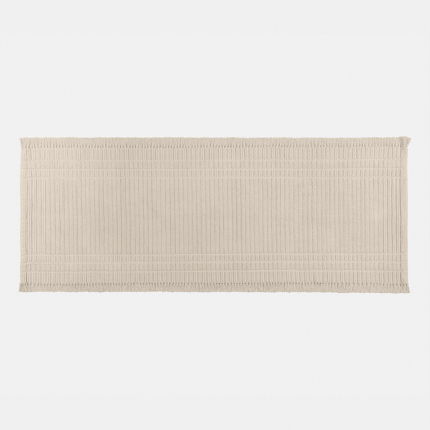 Loper Clairenne Beige katoenen vloerkleed met subtiel patroon en franjes, perfect voor interieurdecoratie