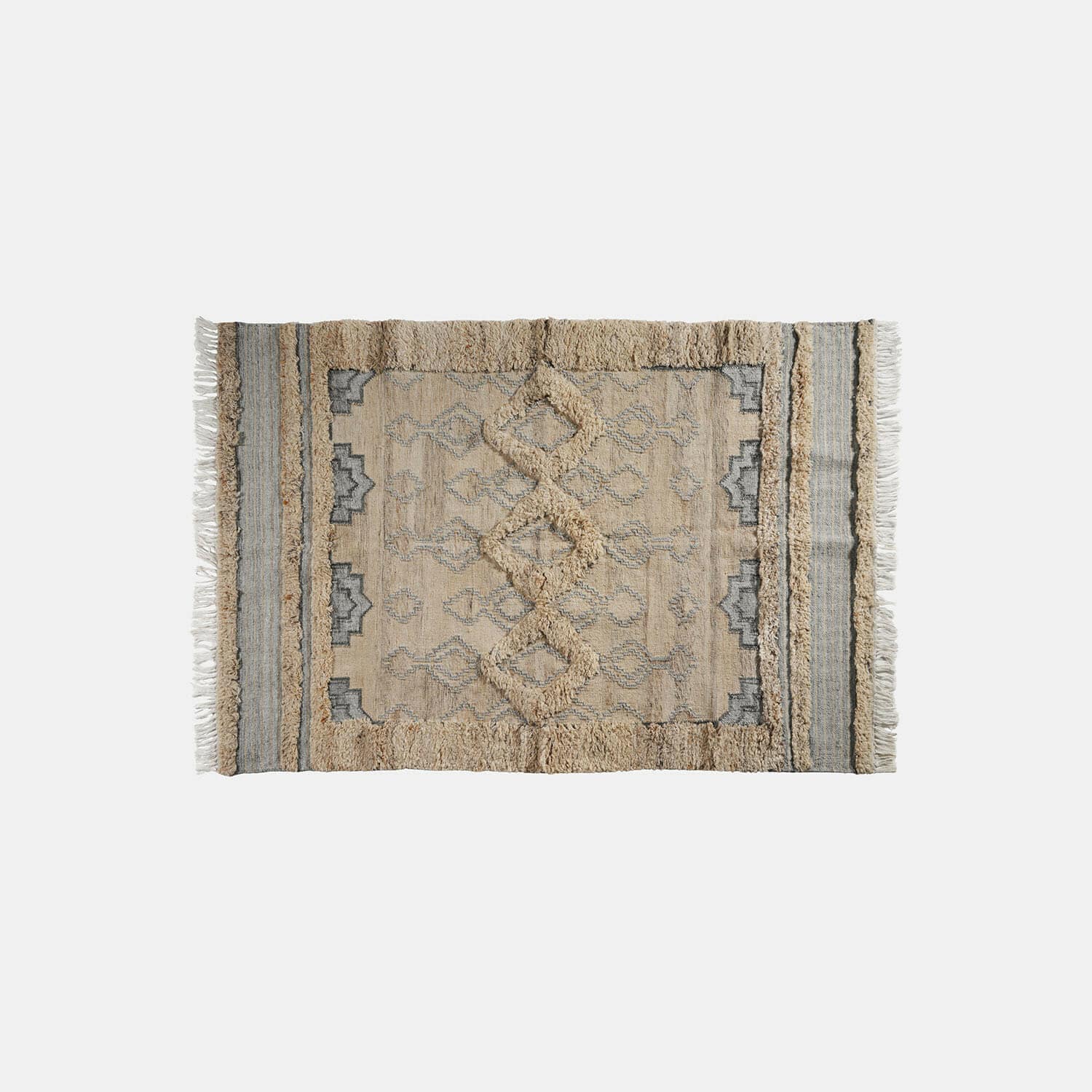 Vloerkleed voor binnen en buiten Ciel d'Azur Beige vloerkleed met geometrisch patroon en franjes, zacht materiaal, interieurdecoratie