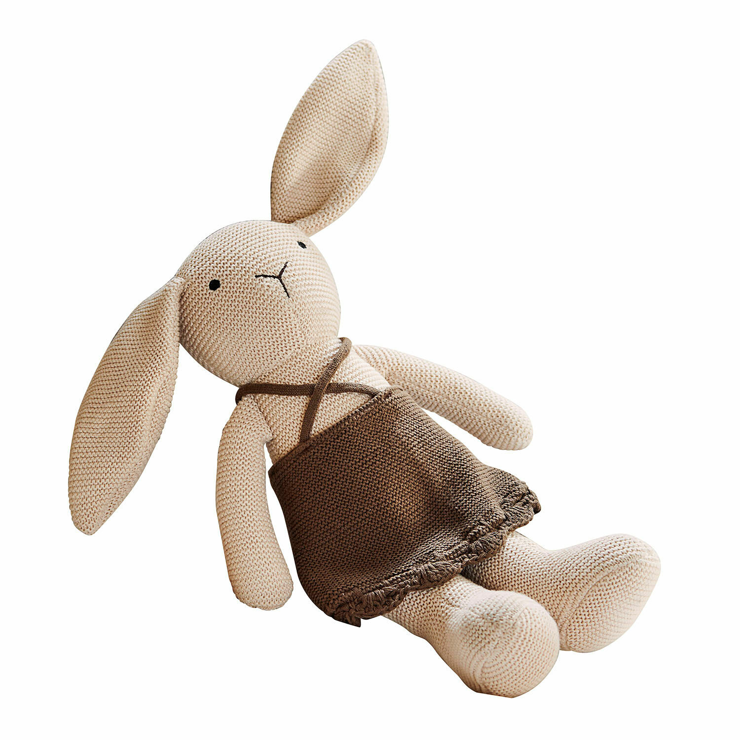 Zacht speelgoed Flicka Beige gebreide konijn met bruine rok, zachte kinderspeelgoed en kinderkamerdecoratie