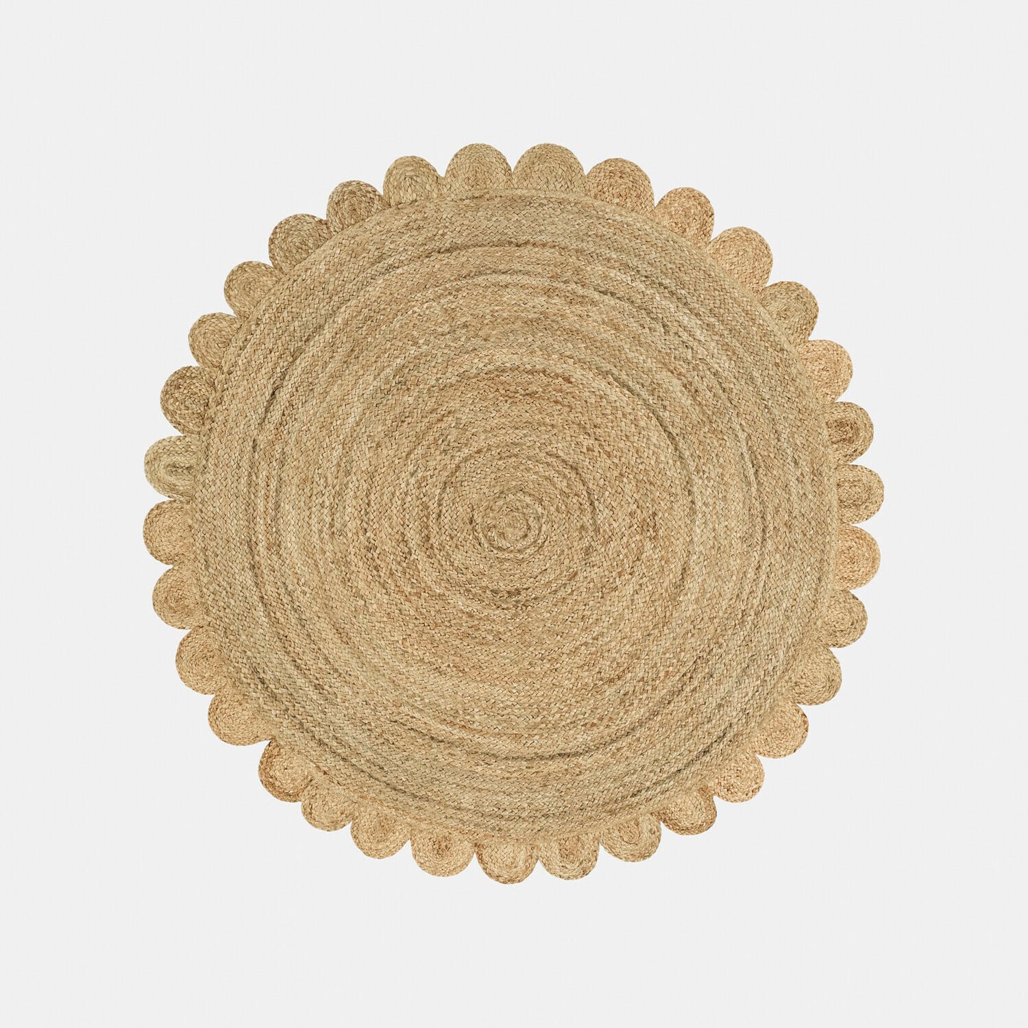 Vloerkleed Ferce Ronde jute vloerkleed in natuurlijke kleur met decoratieve golvende rand, duurzaam en milieuvriendelijk