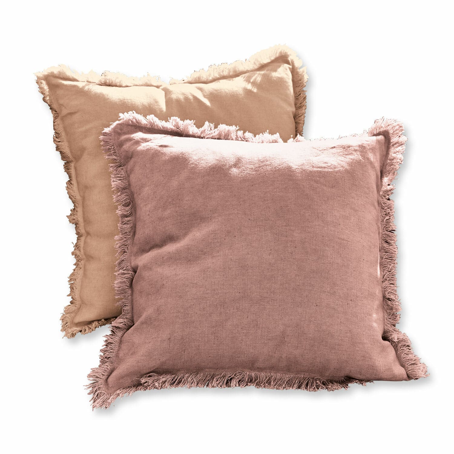 Kussenhoes set van 2 Quebo Set van twee linnen sierkussens met franjes in roze en beige voor een gezellige woonkamer