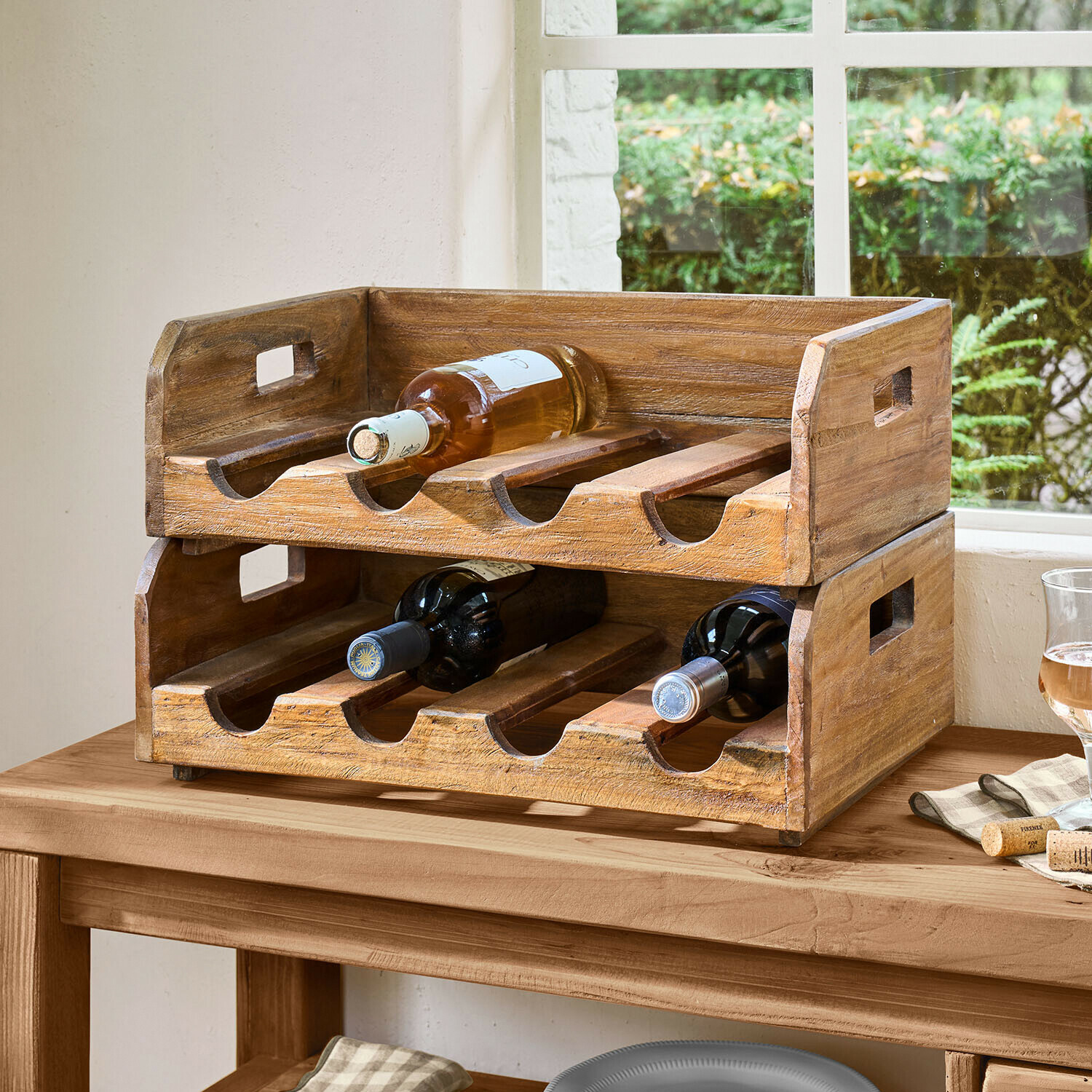 Flessenhouder set van 2 Crestwooden