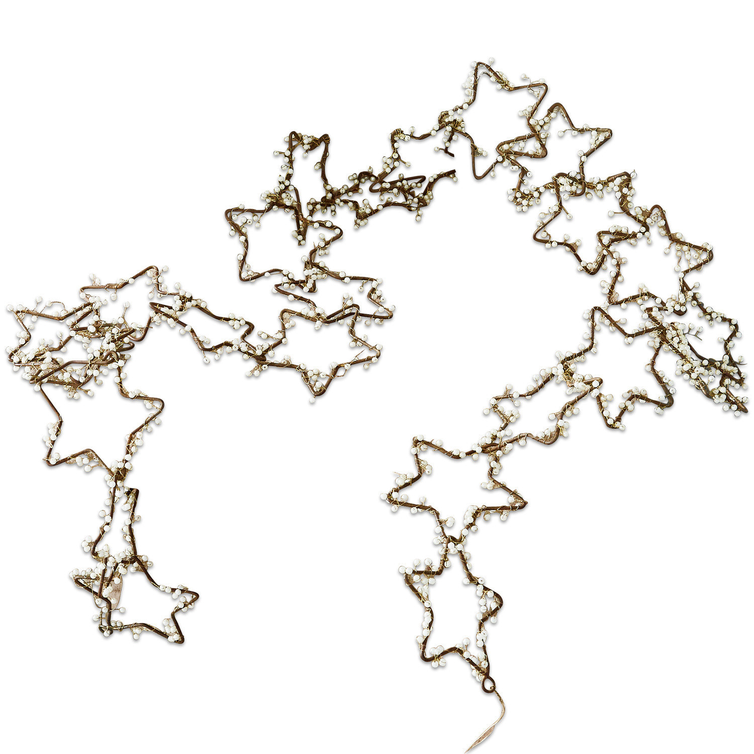 Decoratieve slinger van metalen sterren met witte parels, kerstversiering in koperen kleur