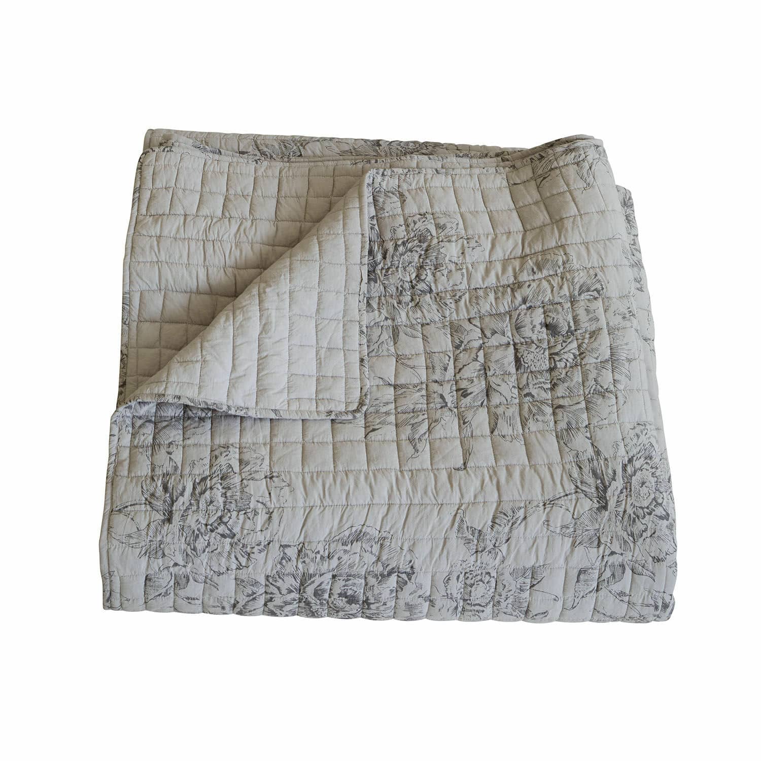 Quilt Orrenwyn Lichtbeige gewatteerde katoenen deken met grijs bloemenpatroon, zacht en decoratief