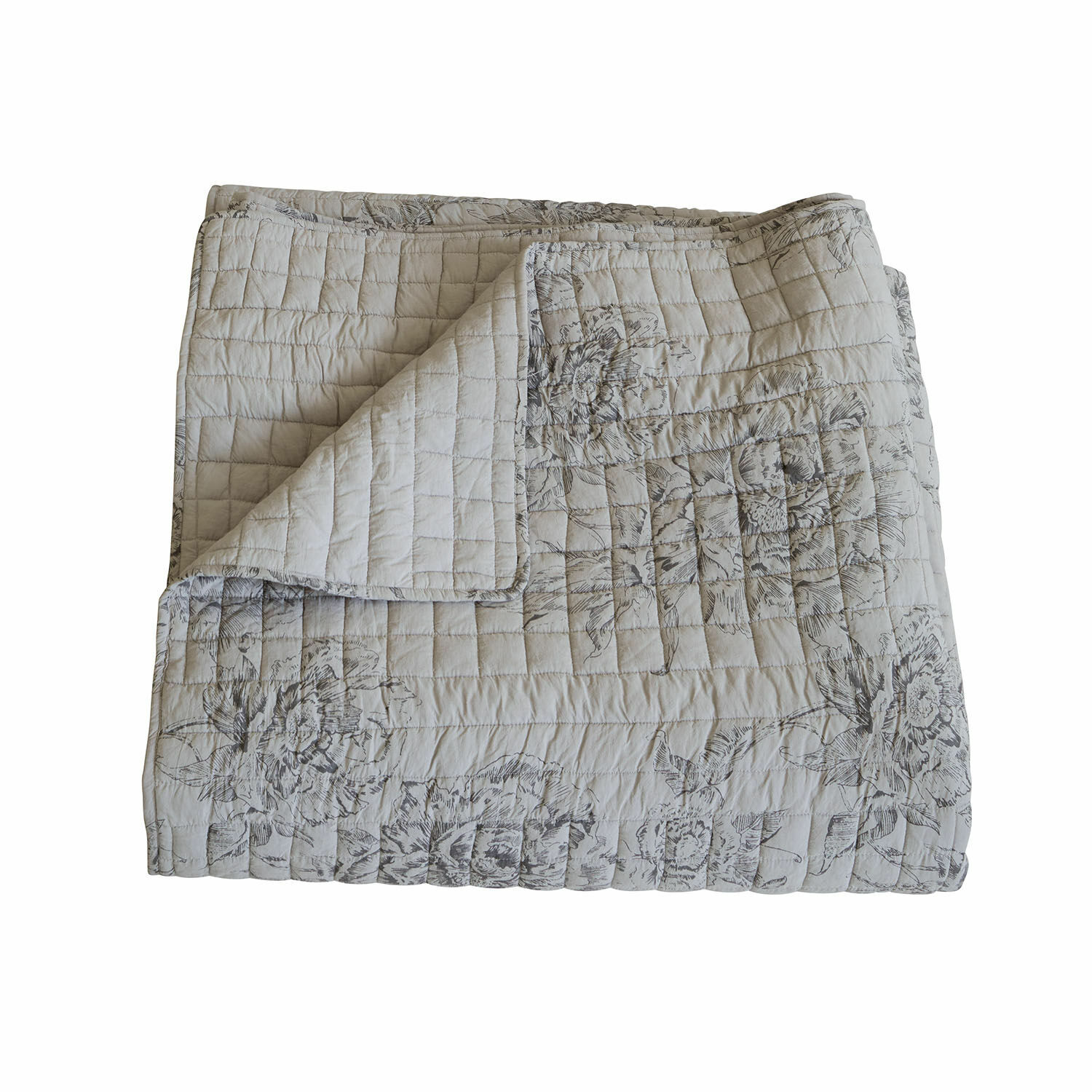Quilt Orrenwyn Lichtbeige gewatteerde katoenen deken met grijs bloemenpatroon, zacht en decoratief