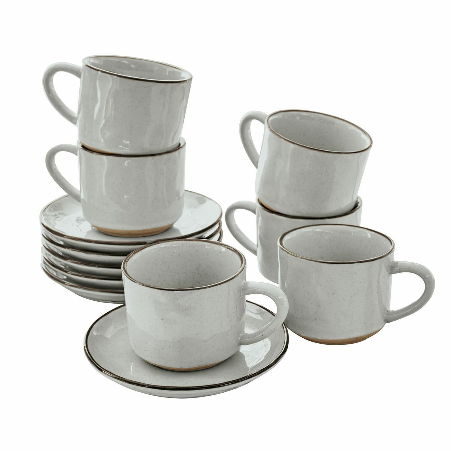 Set van 6 grijze keramische espressokopjes met schotels Biarritz, elegant koffieservies