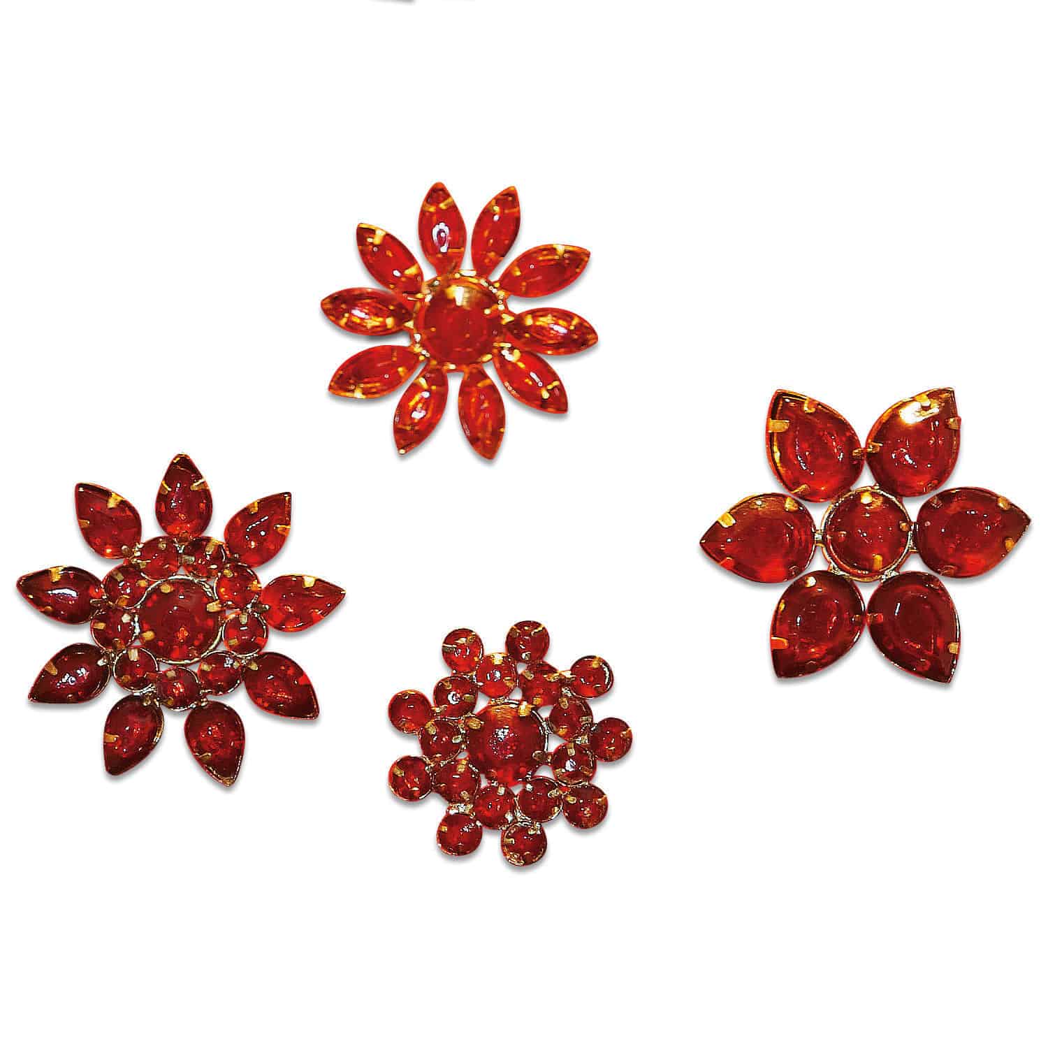 Set van 4 rode decoratieve pins in bloemvorm van transparant materiaal