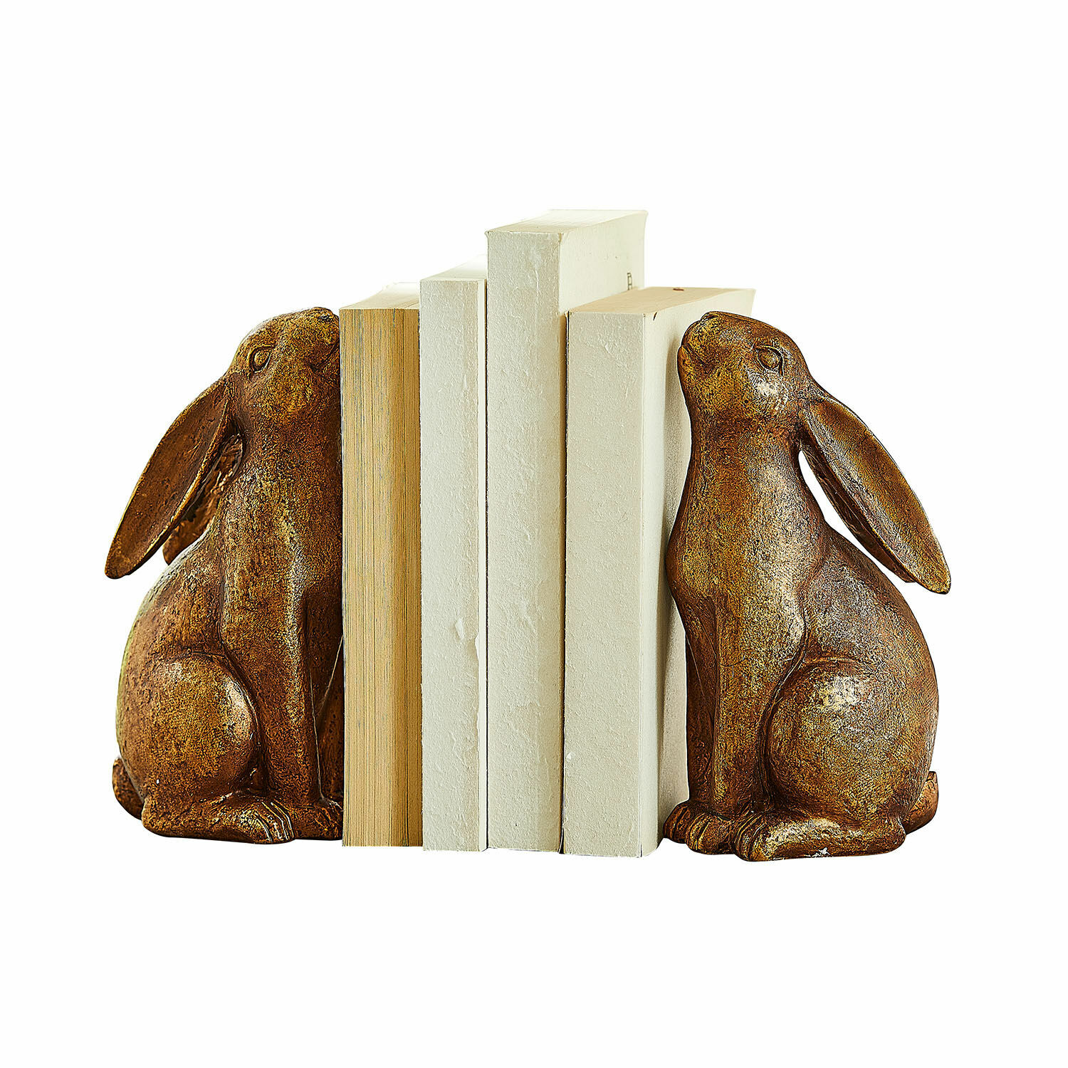 Boekensteun set van 2 Turexil Set metalen boekensteunen met bruine konijnen, decoratief en functioneel voor thuis