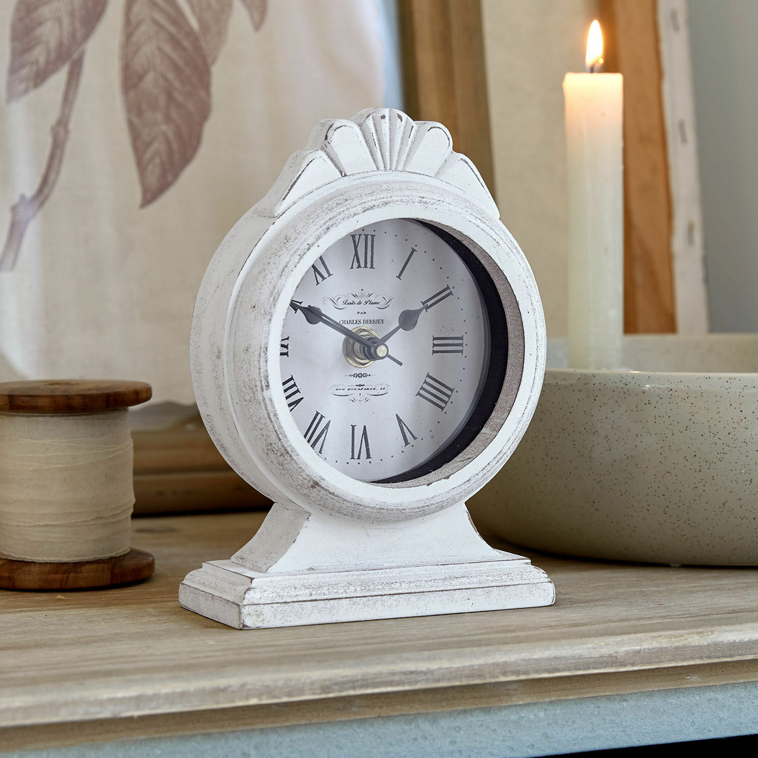 Klok Uxilev Witte houten tafelklok met Romeinse cijfers, decoratieve vintage klok voor woonkamer