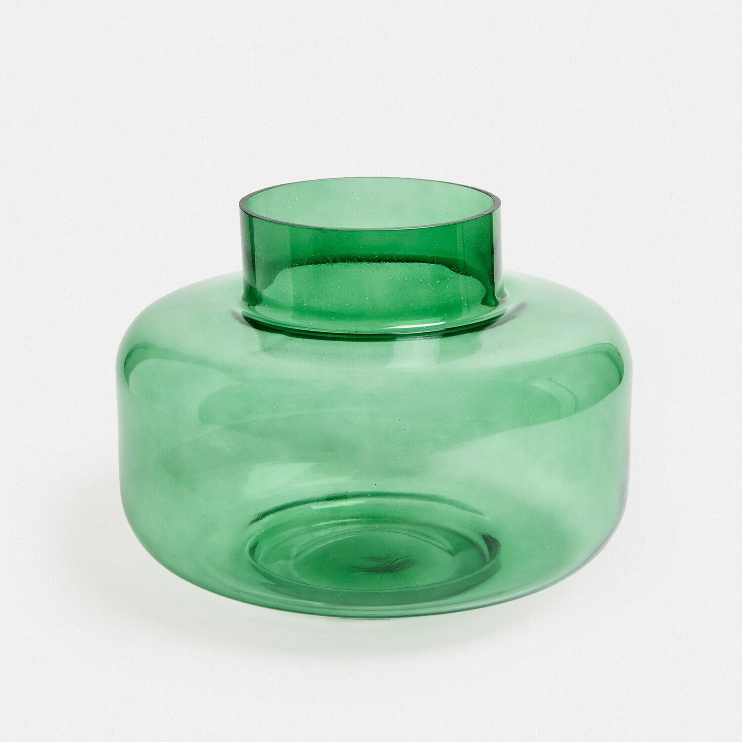 Vaas Ésmarine Groene glazen vaas met brede opening, decoratief interieuraccessoire van transparant glas