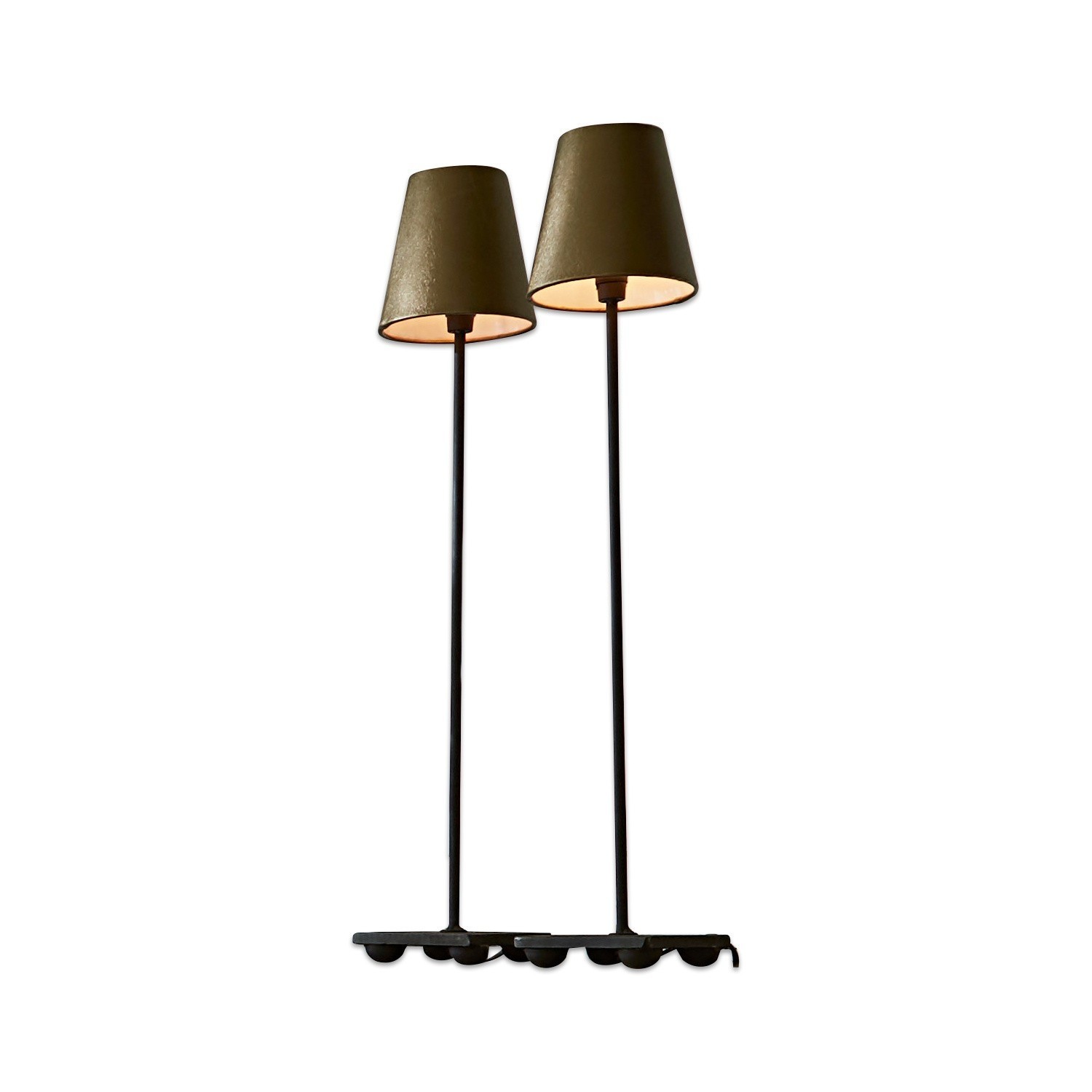 Tafellamp set van 2 Filia Twee staande lampen met zwarte voet en olijfgroene lampenkappen, modern designverlichting.