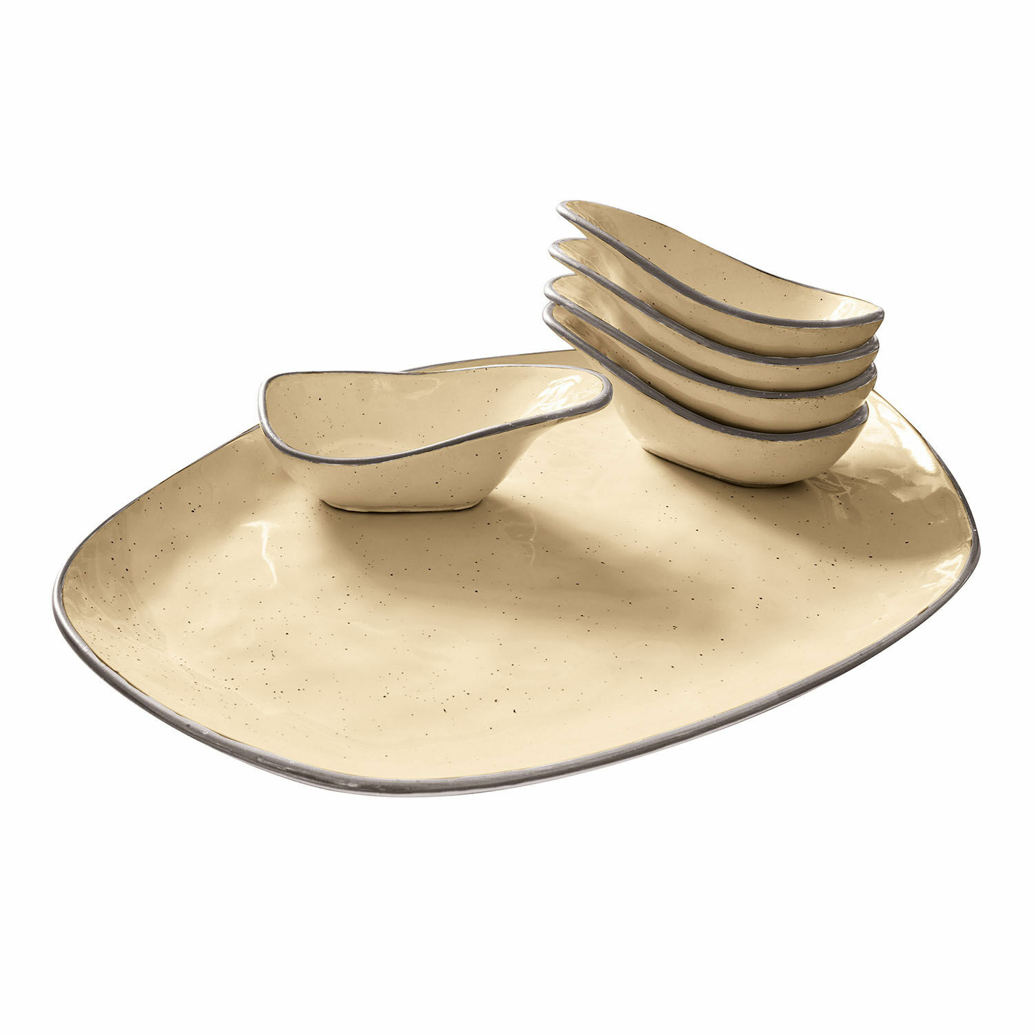 Set van 6 gele keramische Biarritz schaaltjes met groot dienblad voor hapjes