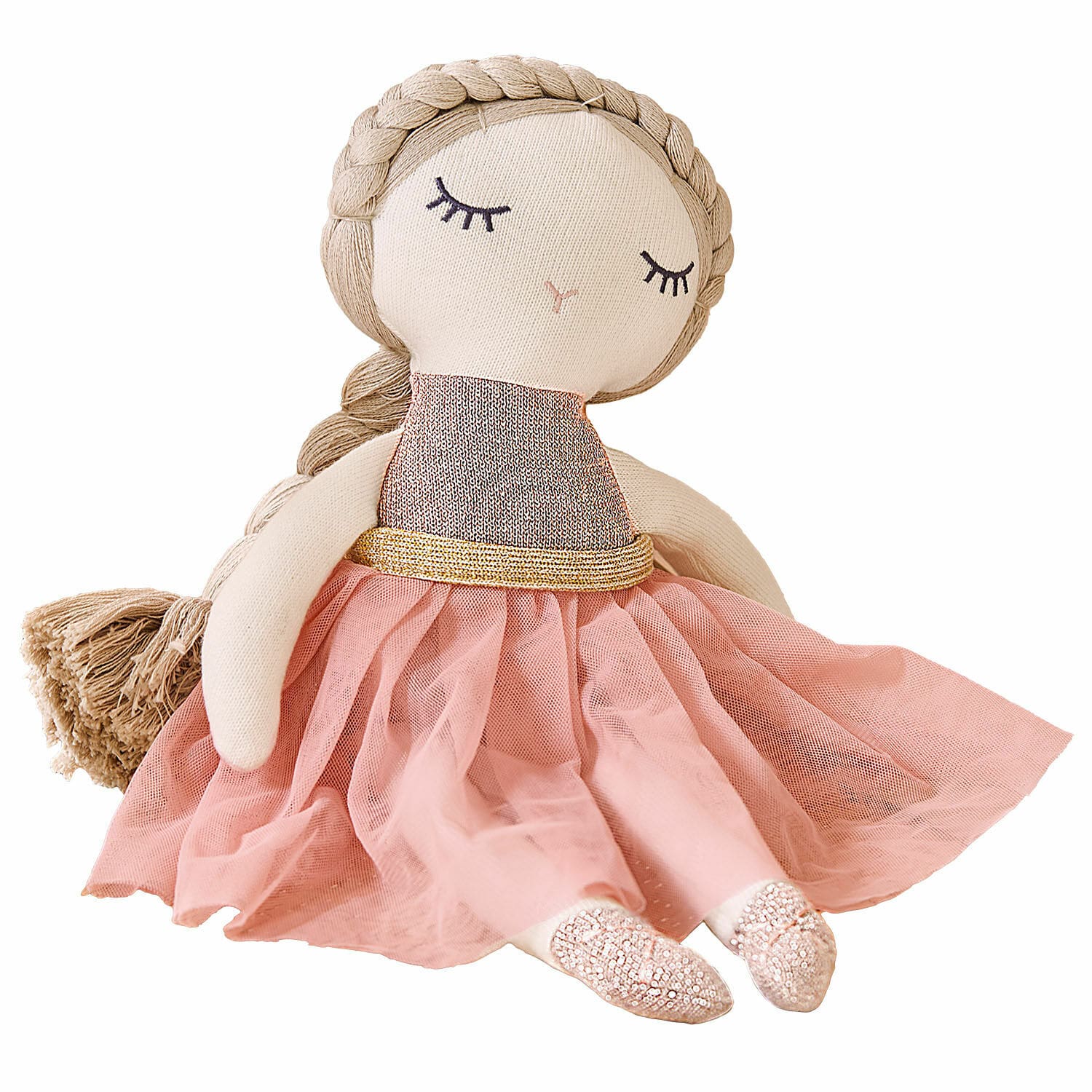 Stoffen pop Pebblino Zachte stoffen pop met roze tule jurk en gouden riem, decoratief kinderspeelgoed