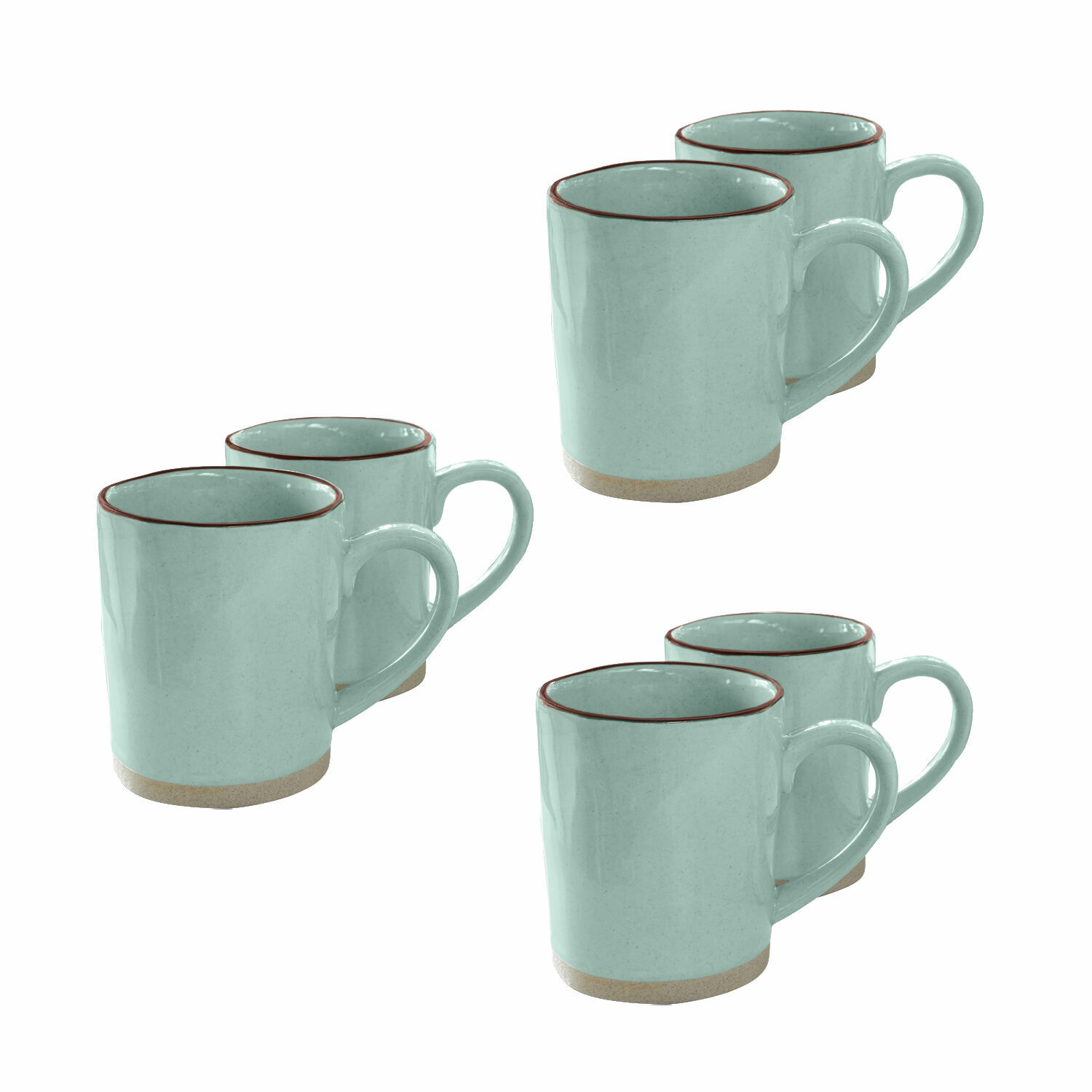 Mok set van 6 Biarré Set van zes mintgroene keramische mokken met bruine rand voor koffie en thee