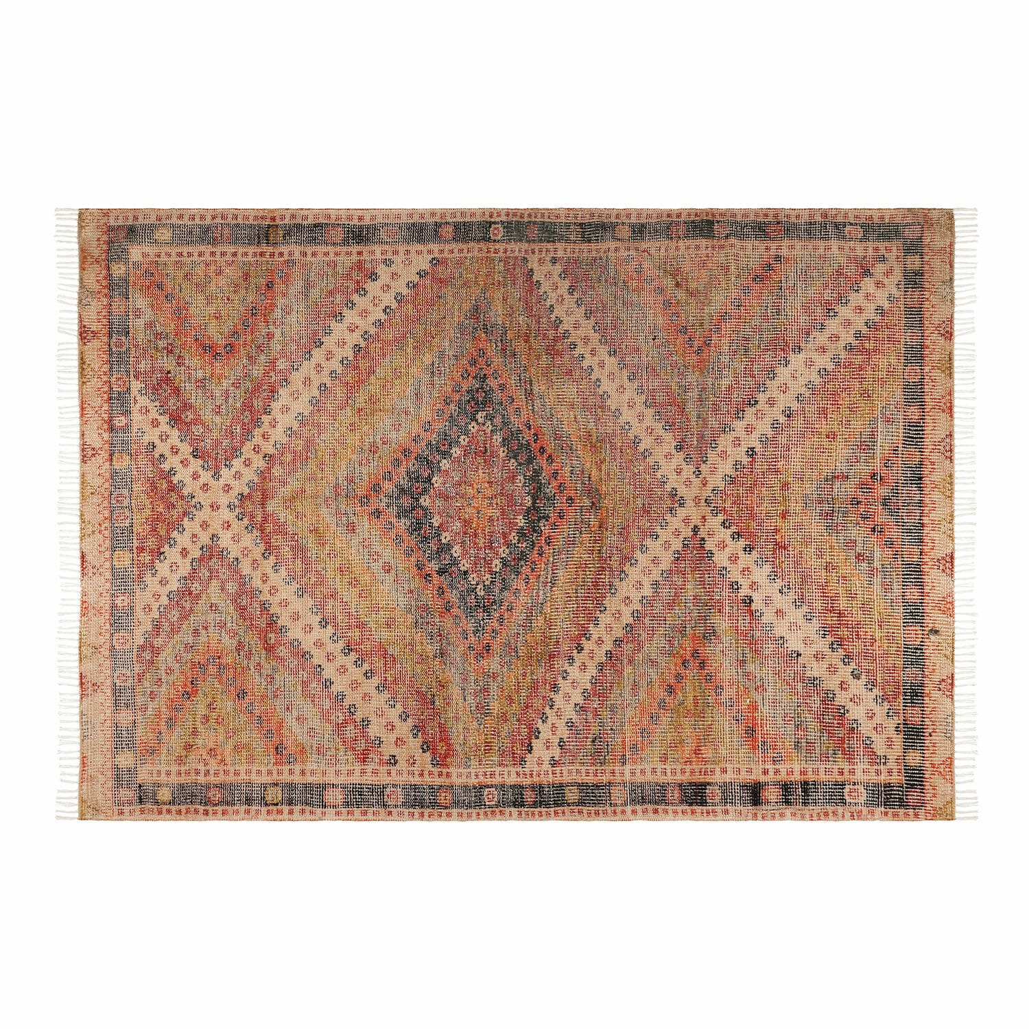 Vloerkleed voor binnen en buiten Mildura Geweven vloerkleed met geometrisch patroon in warme beige en rode tinten, vloerdecoratie