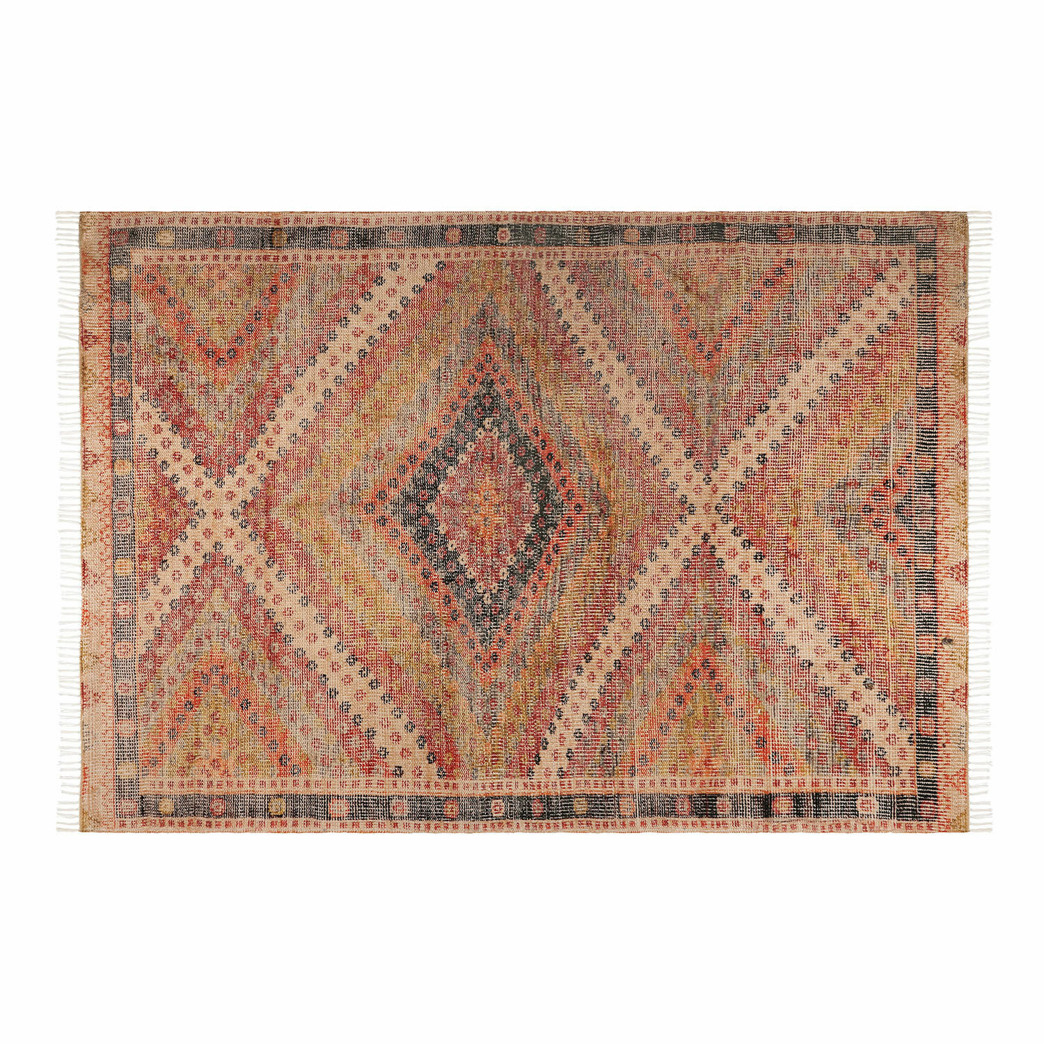 Vloerkleed voor binnen en buiten Mildura Geweven vloerkleed met geometrisch patroon in warme beige en rode tinten, vloerdecoratie