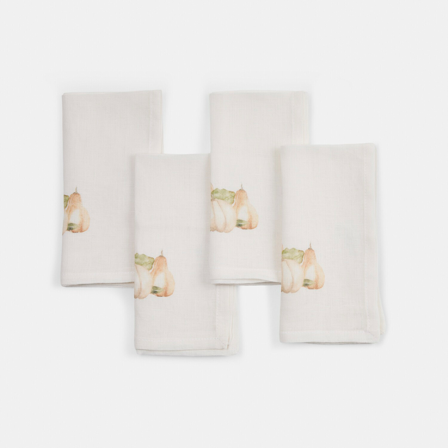 Servet set van 4 Florrien Set van vier witte linnen servetten met subtiel pompoenmotief, tafeldecoratie