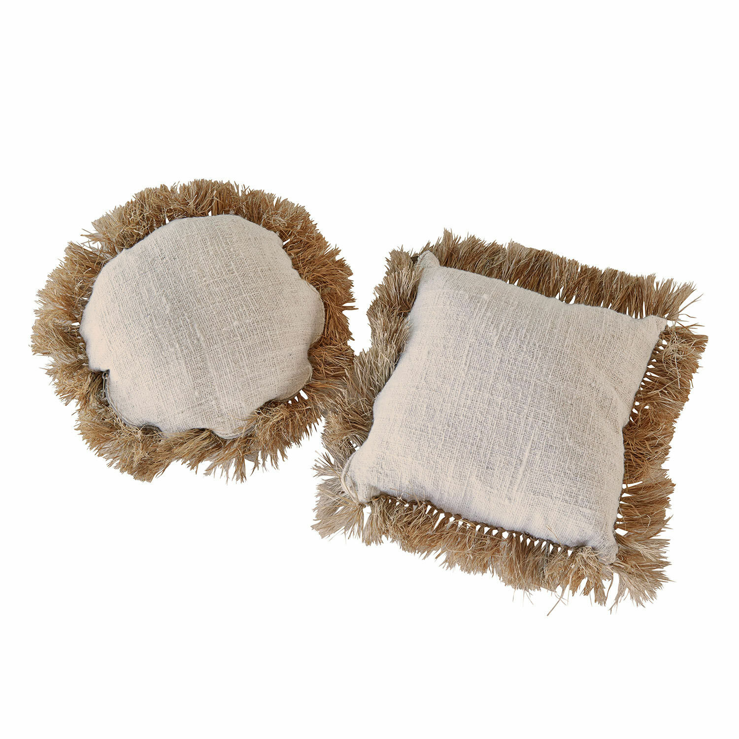 Set van twee decoratieve kussens van natuurlijke stof in beige met franjes voor interieur