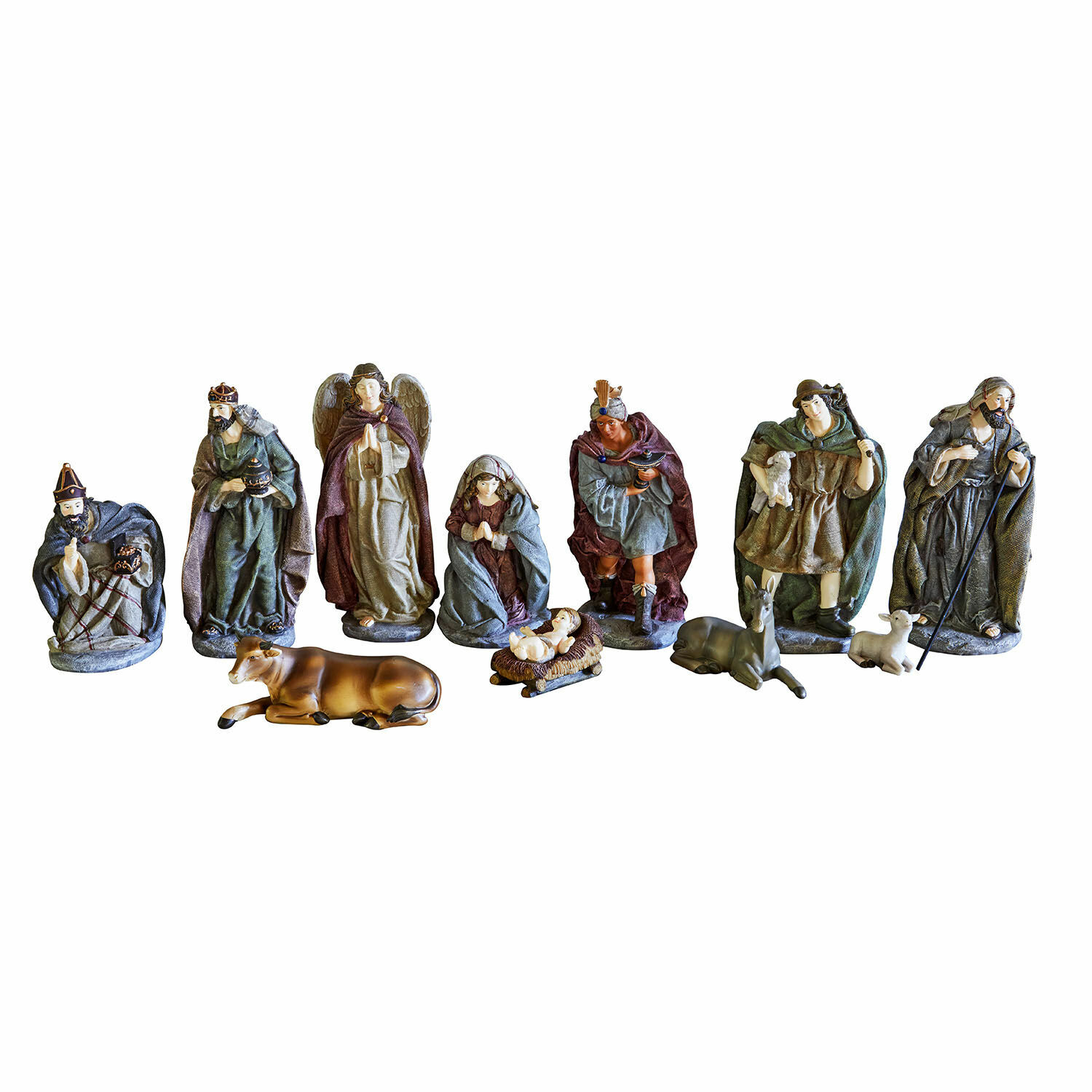 Kerststalfiguurtje set van 11 Luniva Set kerststalfiguren met personages en dieren in natuurlijke kleuren voor kerstdecoratie