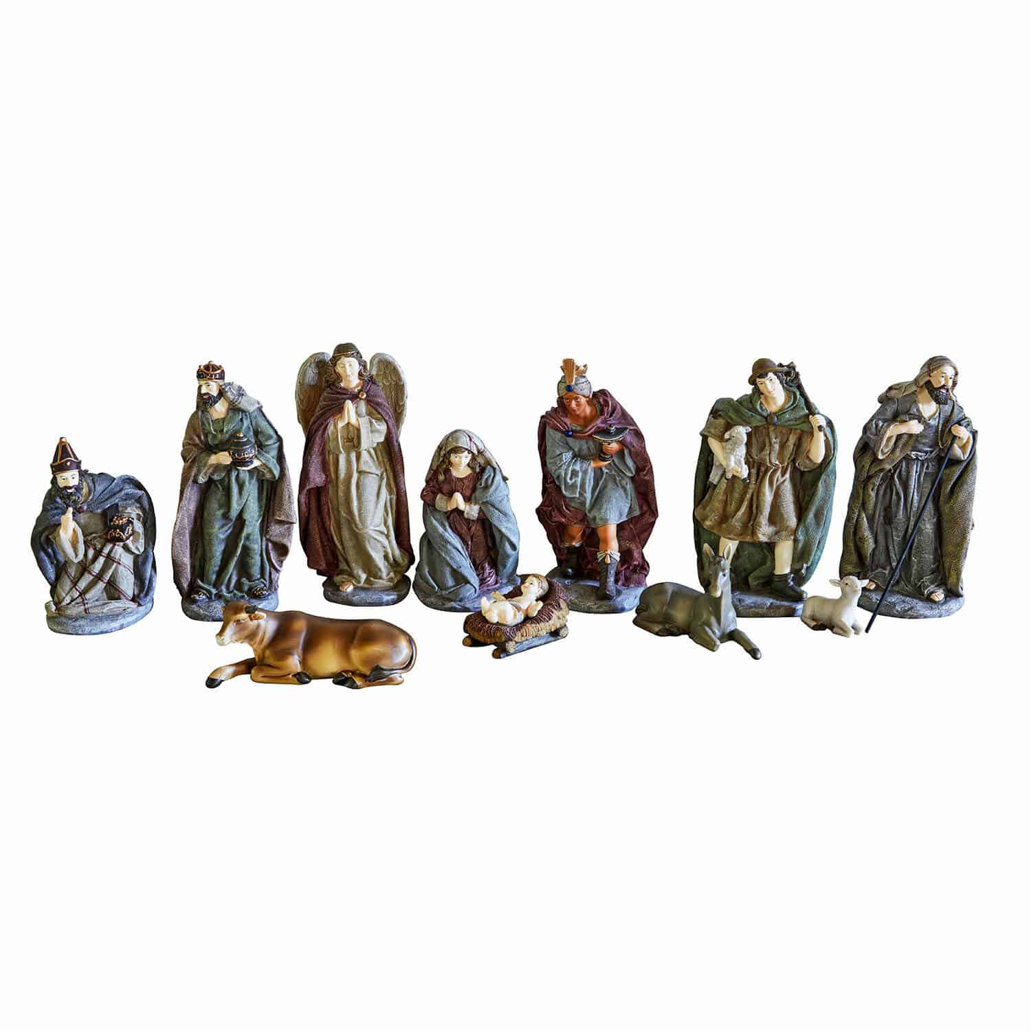 Kerststalfiguurtje set van 11 Luniva Set kerststalfiguren met personages en dieren in natuurlijke kleuren voor kerstdecoratie