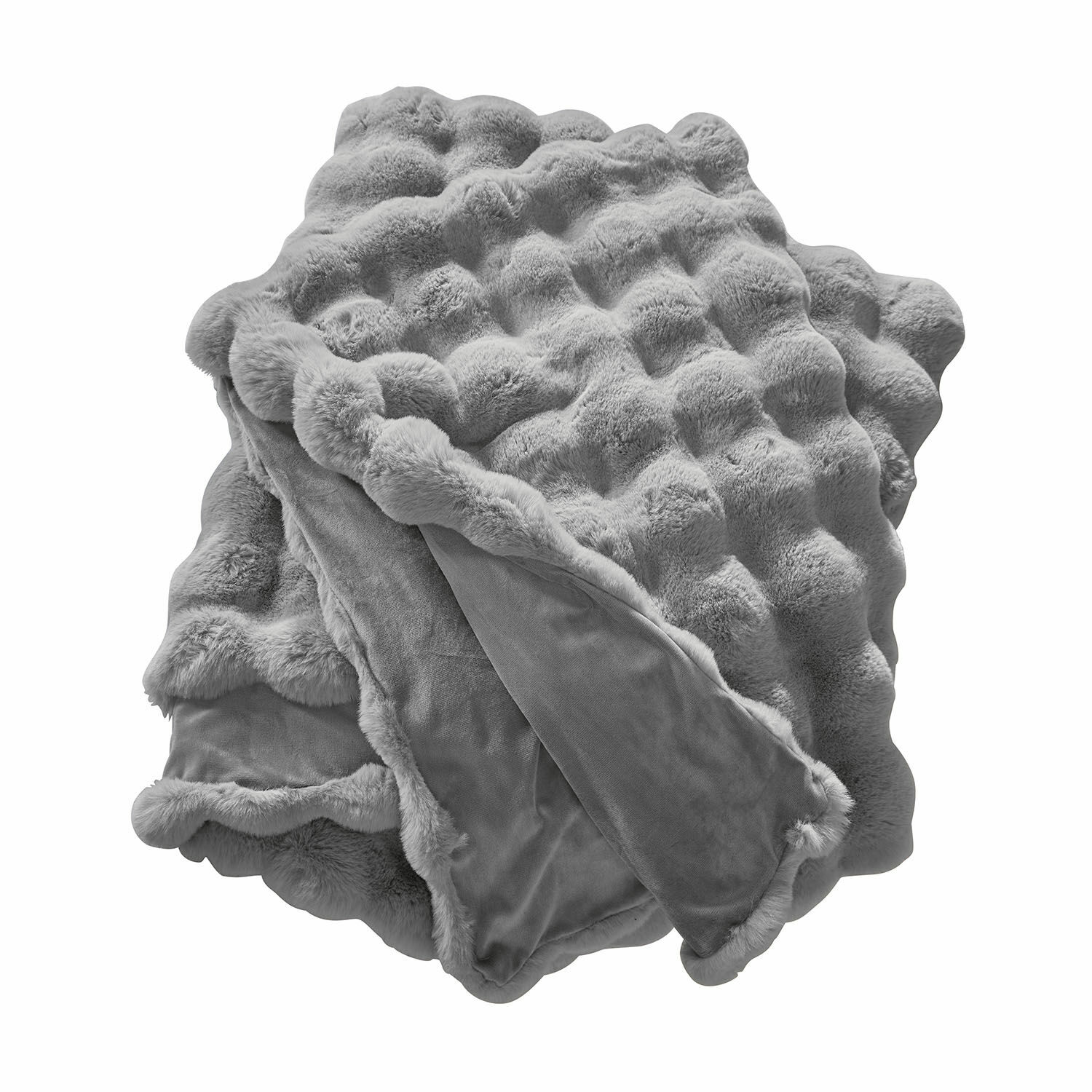 Grijze Zalina plaid van zachte faux fur met fluwelen achterkant voor extra comfort