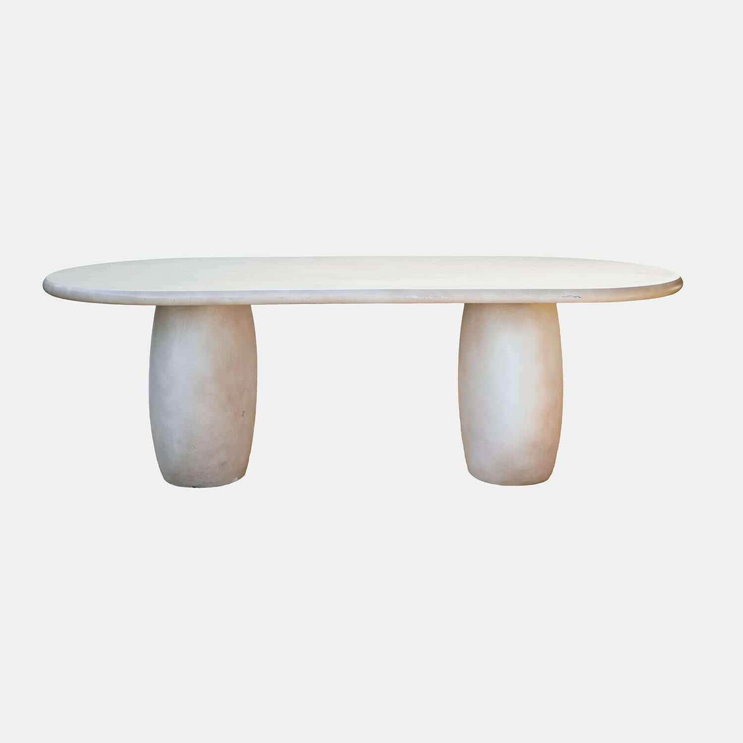 Tafel Arevalon Ovale witte tafel met twee massieve betonnen poten, modern meubel voor woonkamer