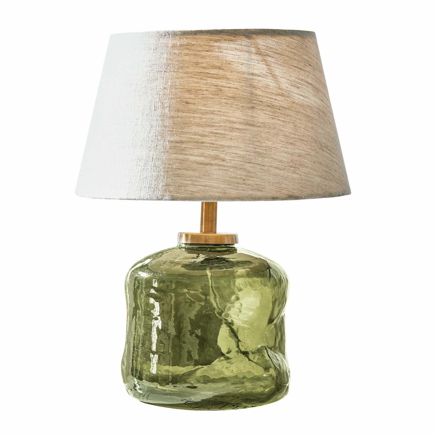 Tafellamp Rufino van groen glas met beige kap, decoratieve woonlamp voor woonkamer