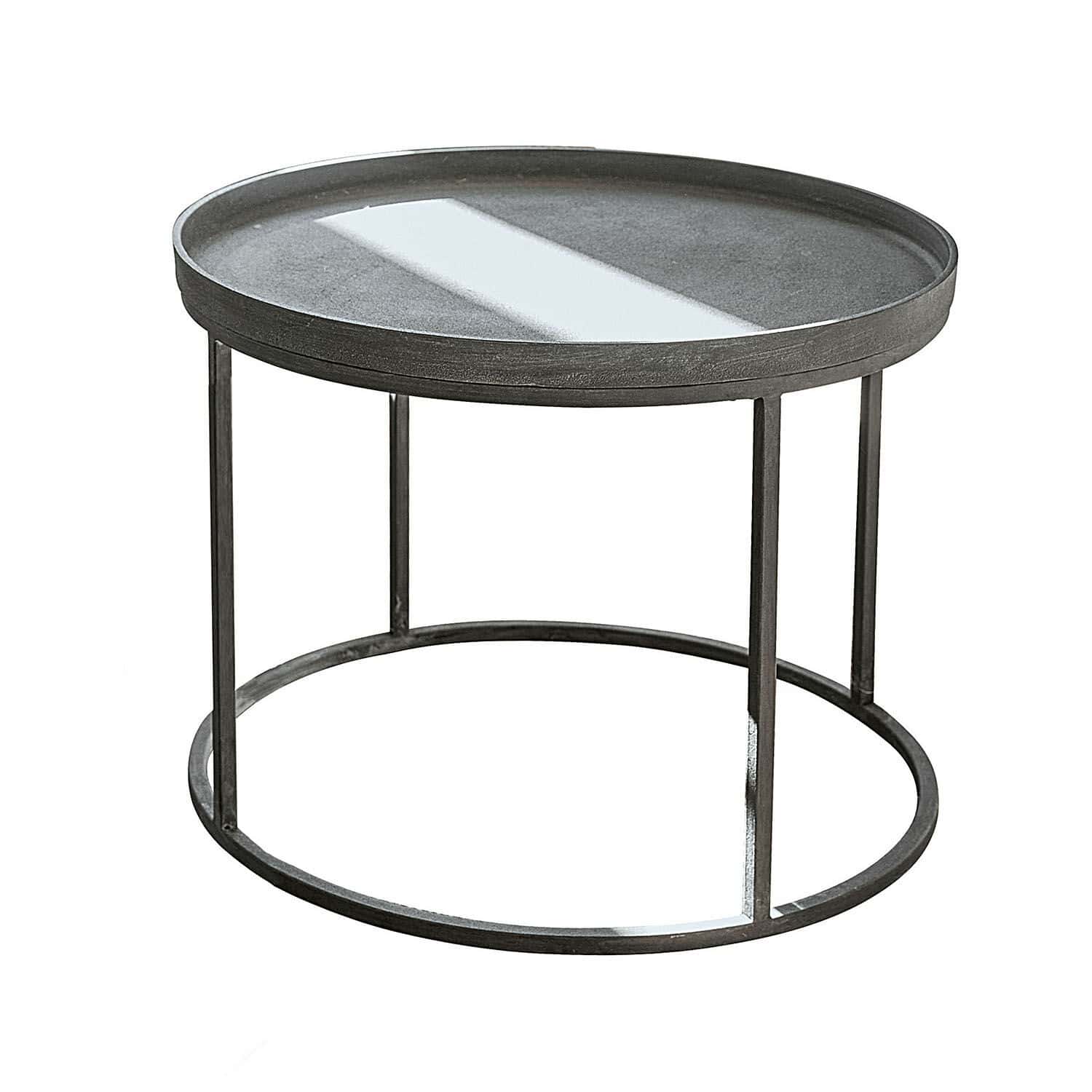 Grijze Maupin salontafel van metaal met rond blad, modern ontwerp voor woonkamer