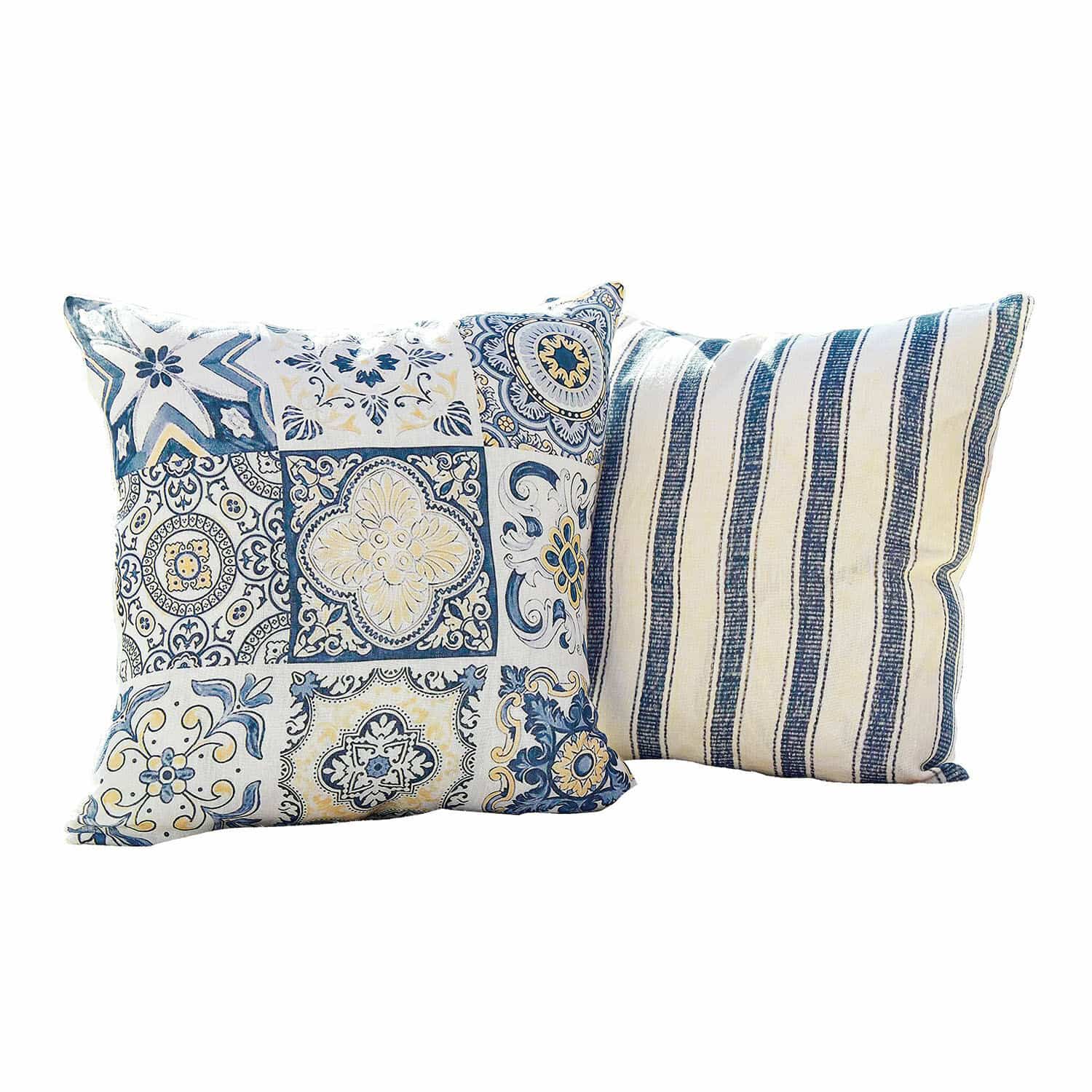 Kussenhoes set van 2 Bourrignon Set van twee decoratieve katoenen kussens met blauw-witte patronen en strepen voor woonkamer