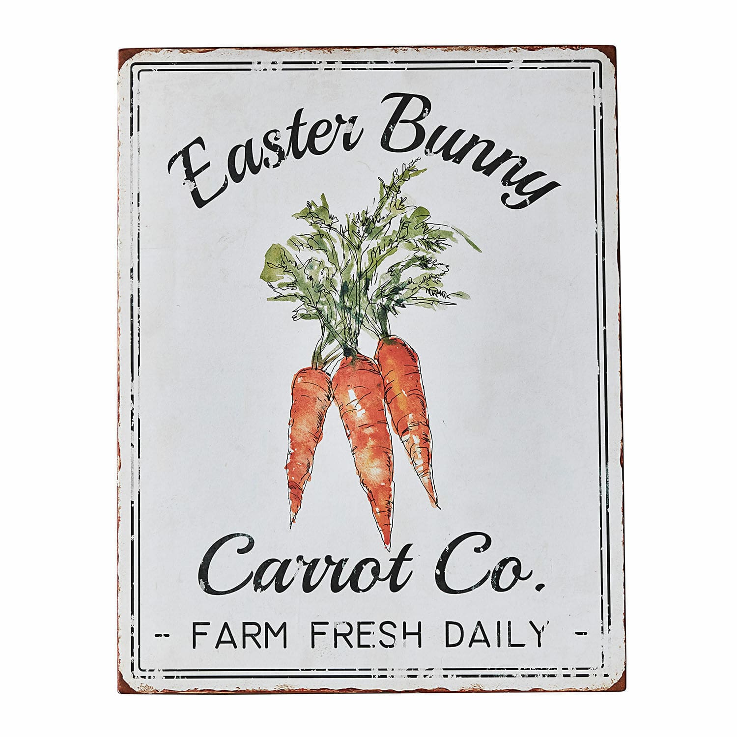 Decoboard Gimont Metalen decoratief bord met wortelillustratie en tekst Easter Bunny Carrot Co.