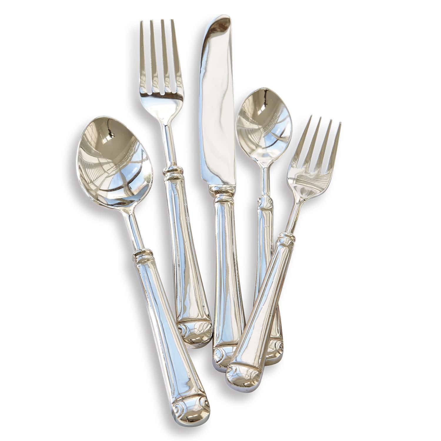 Bestek Eriat Set zilverkleurig roestvrijstalen bestek op witte achtergrond, elegante keukenaccessoires