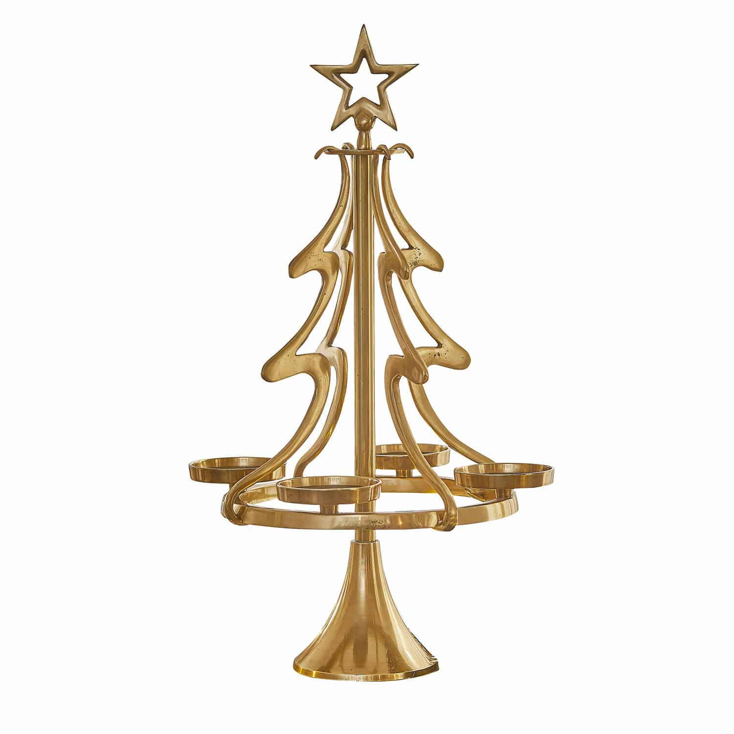 Kaarsenstandaard Gaetana Gouden metalen kandelaar in kerstboomvorm voor vier kaarsen, kerstdecoratie