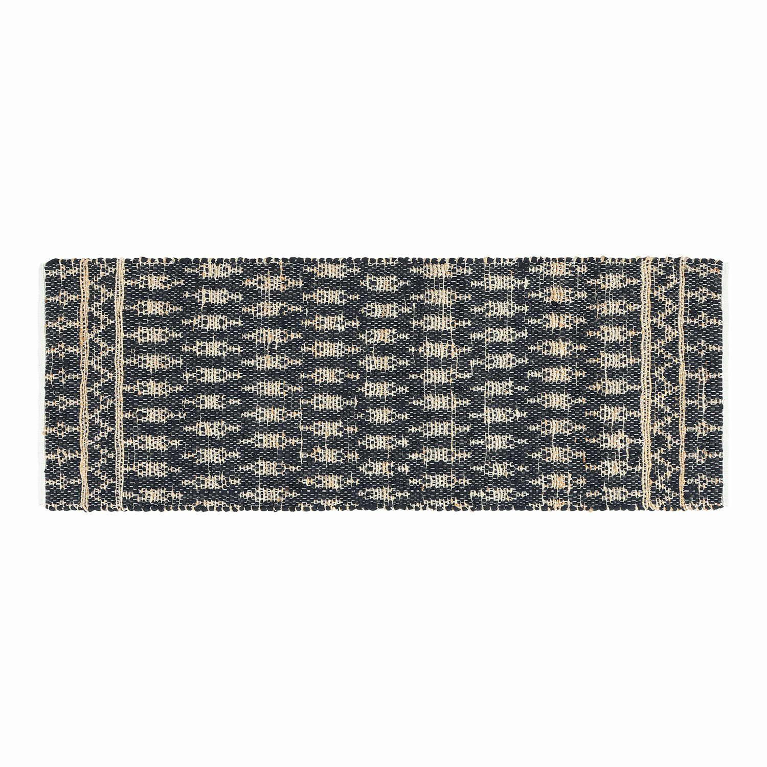 Loper Frizzy Zwart-beige geweven vloerkleed met geometrisch patroon, interieur- en vloerdecoratie