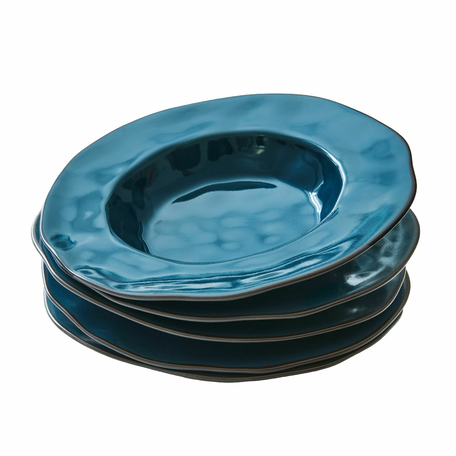 Set van 6 blauwe Biarritz soepborden van keramiek met onregelmatige rand